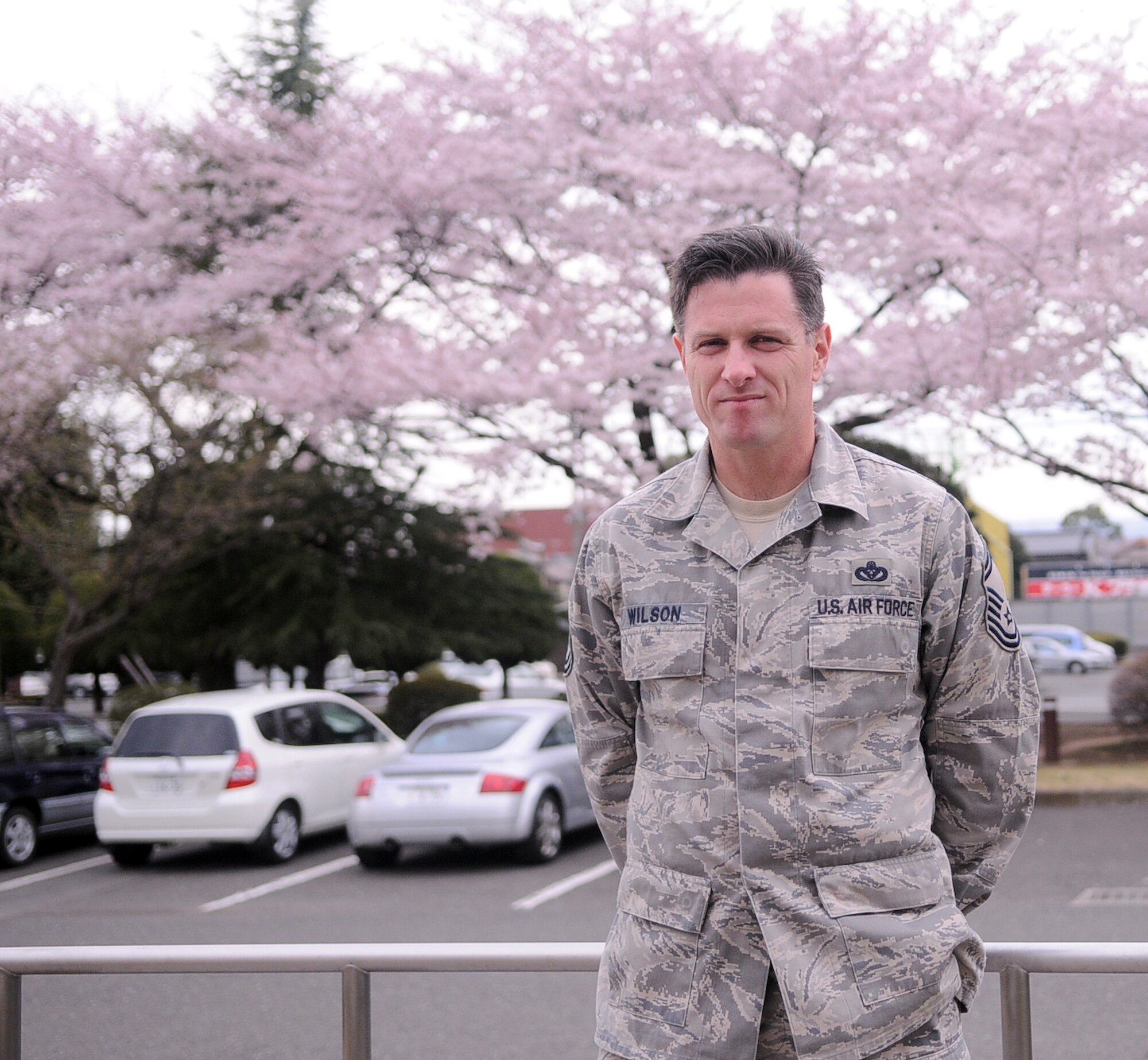 YOKOTA AIR BASE, Japan -- Senior Master Sgt. Dean Wilson, 374th Civil Engineer Squadron heavy repair superintendent, poses for a photo at Yokota Air Base, Japan April 8, 2011. Sergeant Wilson, a native of Yucca Valley, Calif., says that his experiences working exercises have prepared him to make things happen quickly during disasters, enabling him to provide quick support during Operation Toodachi. (U.S. Air Force photo/Airman 1st Class Krystal M. Garrett) 