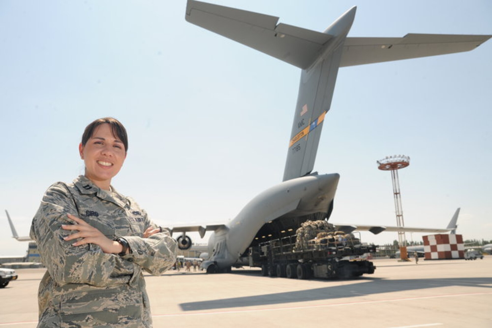 TRANSIT CENTER of MANAS, Kyrgzstan -- Capt. Sofia Ciro, 509th Logistics Readiness Squadron, deployed to the Transit Center at Manas International Airport, Kyrgystan, from April to November 2010. She was the operations officer for the 376th Expeditionary Logistics Readiness Squadron. (U.S. Air Force photo by Staff Sgt. Nathan Bevier)

