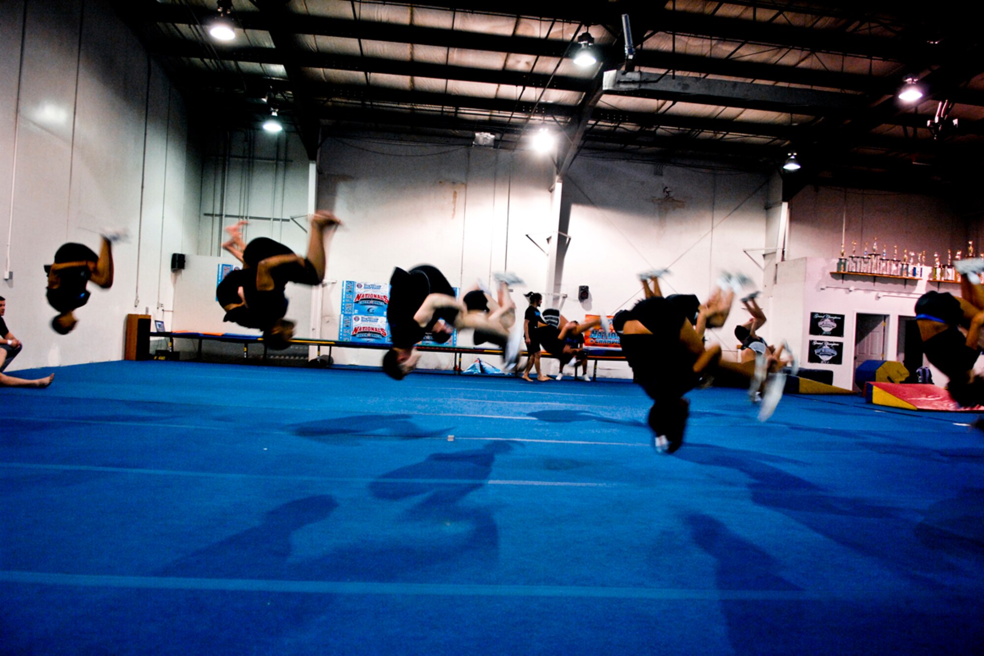 JOINT BASE ELMENDORF-RICHARDSON, Alaska --Members of the Denali Cheerleading team practice their routine. The Denali team will be representing Alaska in the upcoming World Cheerleading competition in Orlando Fla. (U.S. Air Force photo/Airman 1st Class Jack Sanders)