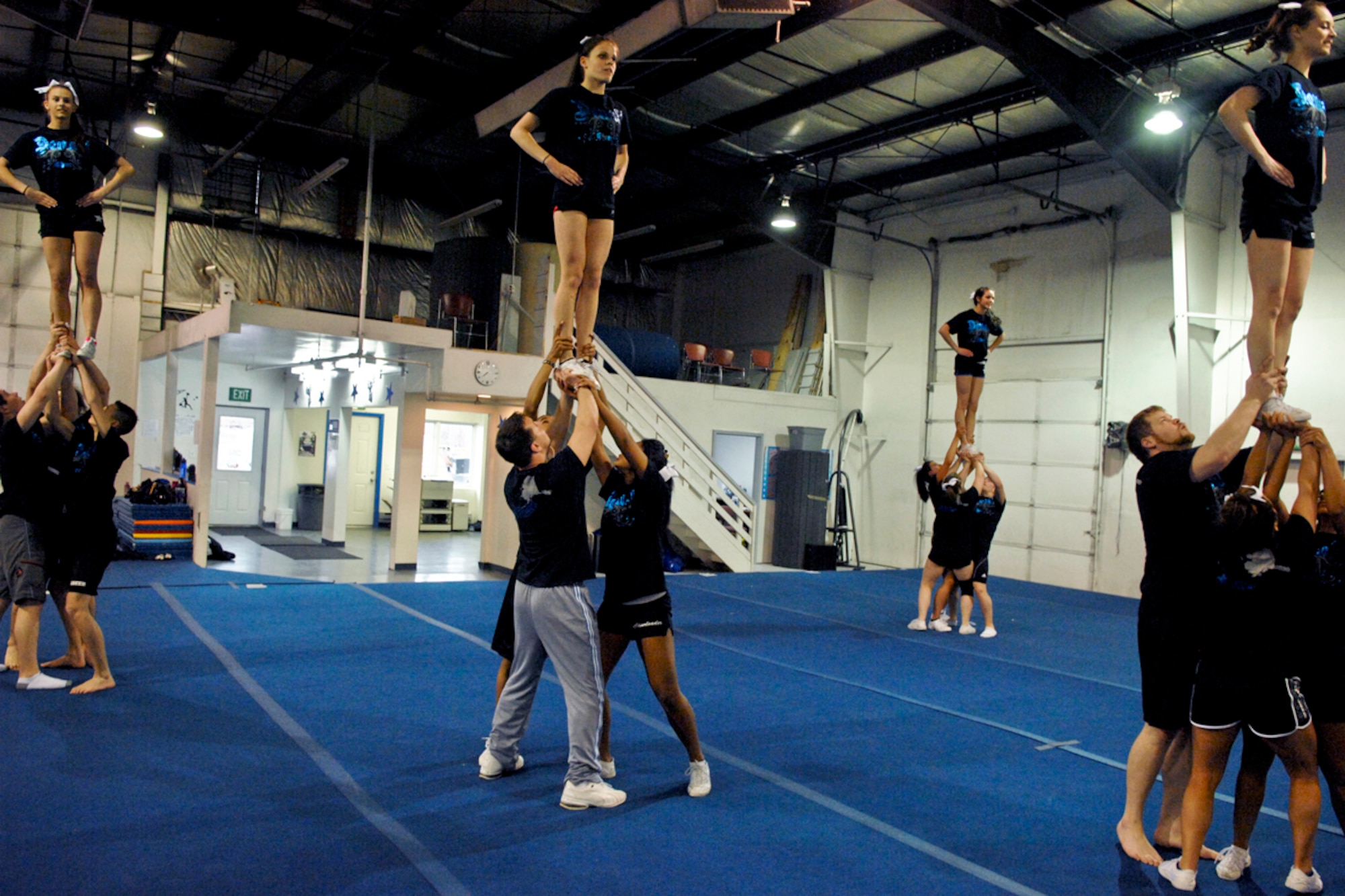 ANCHORAGE, Alaska --Members of the Denali Cheerleading team practice their routine. The Denali team will be representing Alaska in the upcoming World Cheerleading competition in Orlando Fla. (U.S. Air Force photo/Airman 1st Class Jack Sanders)