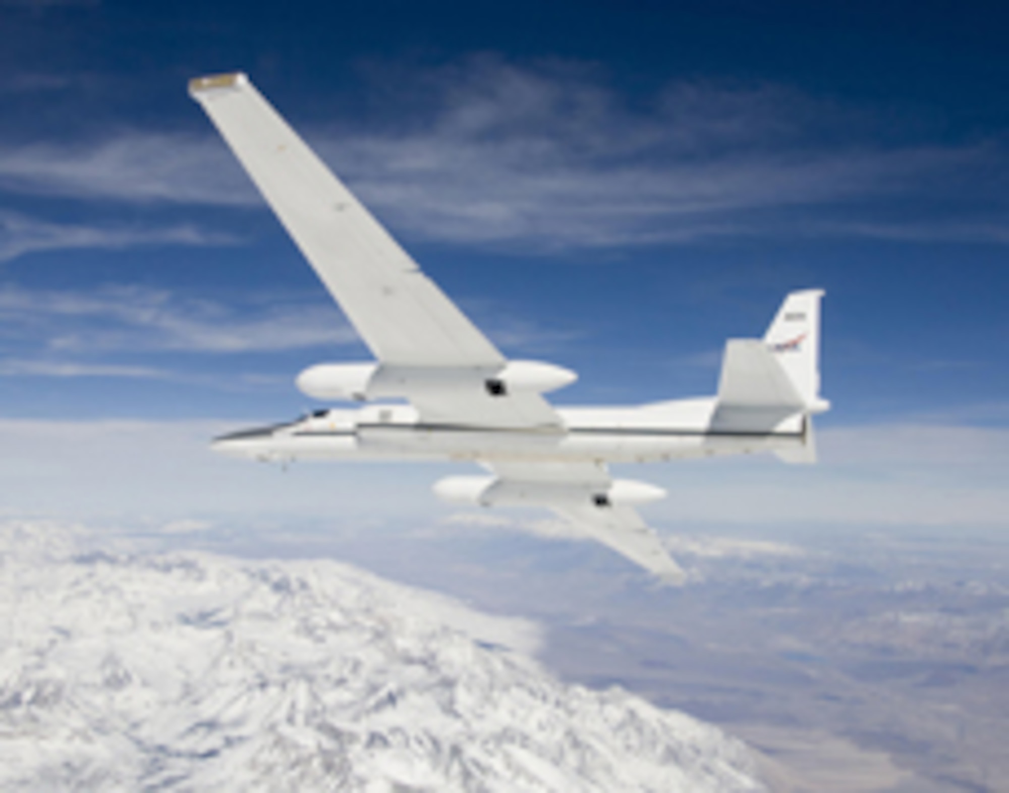 One of NASA's ER-2 aircraft, pictured here, collects data in support of NASA's Sub-orbital Science Program. The ER-2s have supported airborne research in the United States and around the globe. The information collected by the ER-2 has been used by numerous organizations from NASA and the Environmental Protection Agency to the Army Corps of Engineers. Photo courtesy of NASA