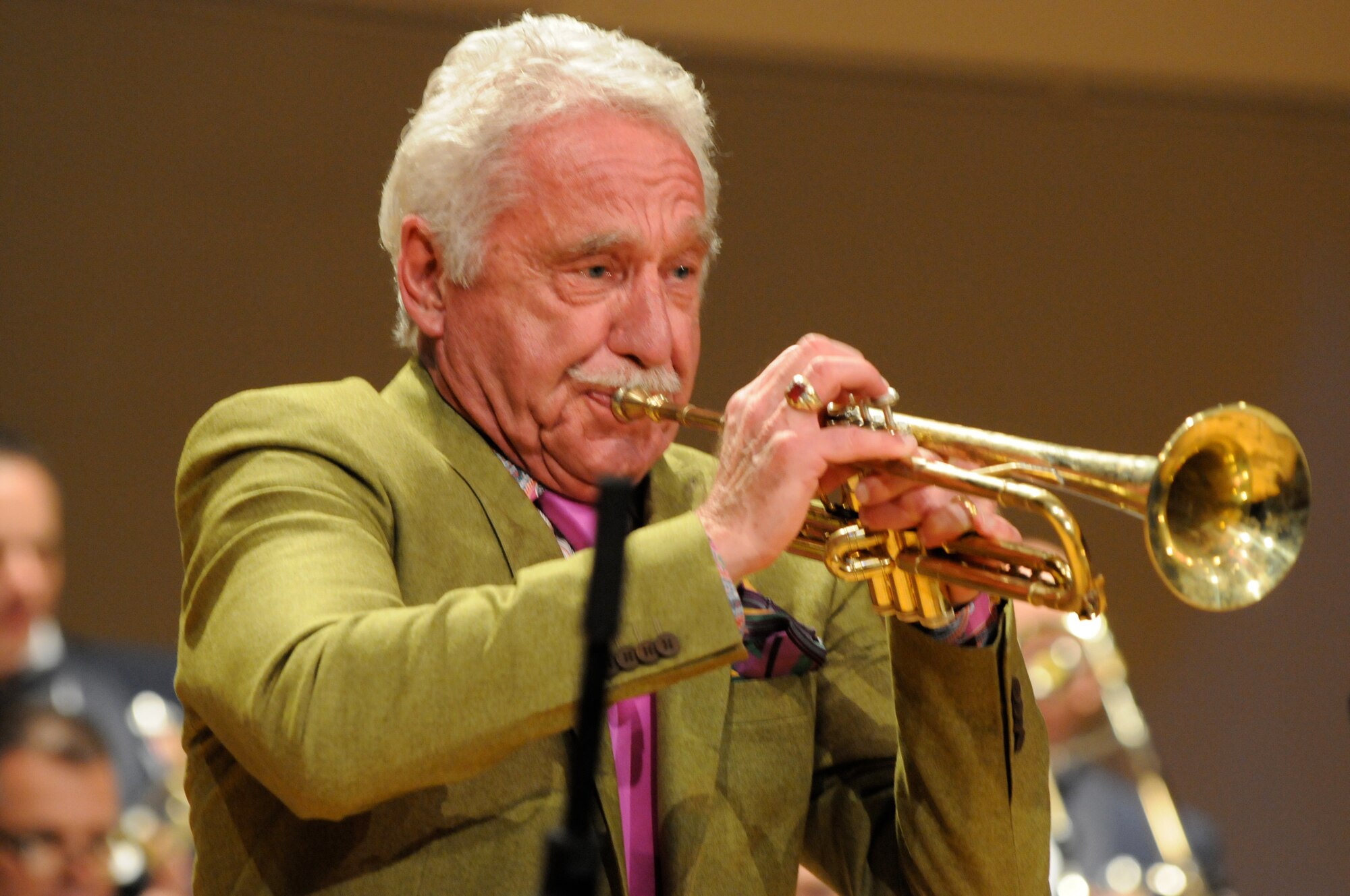 Legendary jazz trumpeter Doc Severinson and guest artist with the Airmen of Note, the premier jazz ensemble of the U.S. Air Force, performs March 19, 2011, at the University of Tennessee, Knoxville, Tenn. Doc made a guest appearance for the show, surprising the audience with a performance. The ensemble traveled through Virginia, Tennessee, Mississippi and Arkansas on its 2011 Spring Tour. (U.S. Air Force photo/Airman 1st Class Tabitha N. Haynes)
