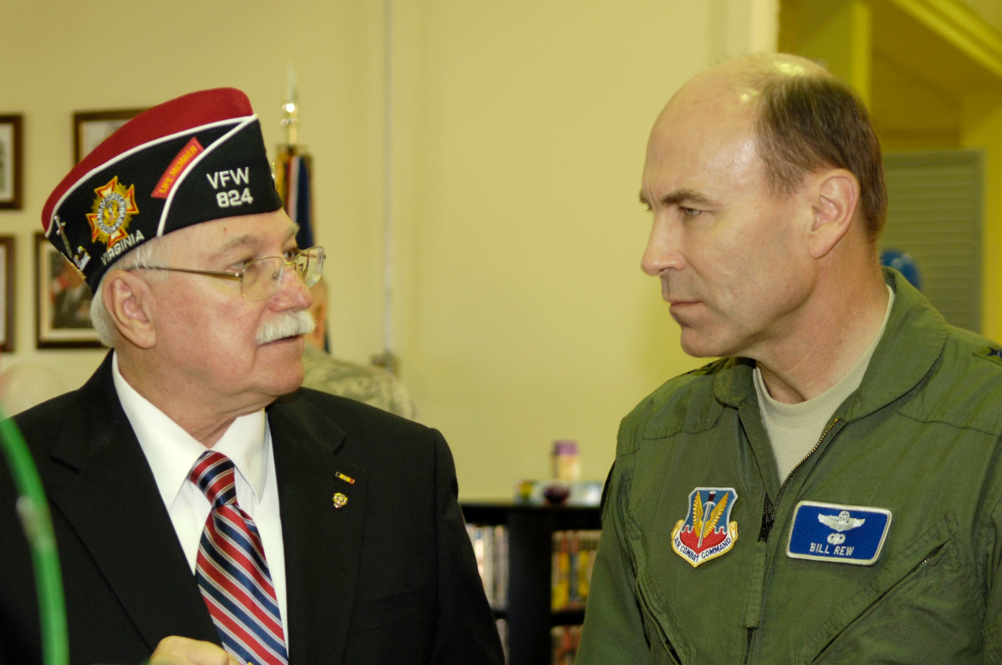 Mr. Venner Milewski, VFW Post 824 commander and Lt. Gen. William Rew, Air Command Command vice commander attend the Thrift Shop grand opening at Langley Air Force Base, Va., April 15, 2011. Langley units along with local community partners, who volunteered more than 1,200 hours over five months and donated more than 500 items to bring the thrift shop back in the wake of damage caused by severe weather. (U.S. Air Force photo by Airman 1st Class Camilla Elizeu/Released)
