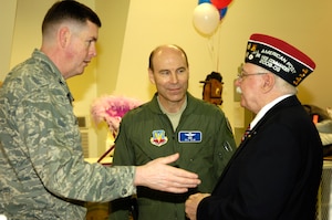 Col. Donald Kirkland, 633d Air Base Wing commander, Lt. Gen. William Rew, Air Command Command vice commander, and Mr. Venner Milewski, VFW Post 824 commander attend the grand opening of the Thrift Shop at Langley Air Force Base, Va., April 15, 2011. Langley units along with local community partners, who volunteered more than 1,200 hours over five months and donated more than 500 items to bring the thrift shop back in the wake of damage caused by severe weather. (U.S. Air Force photo by Airman 1st Class Camilla Elizeu/Released)
