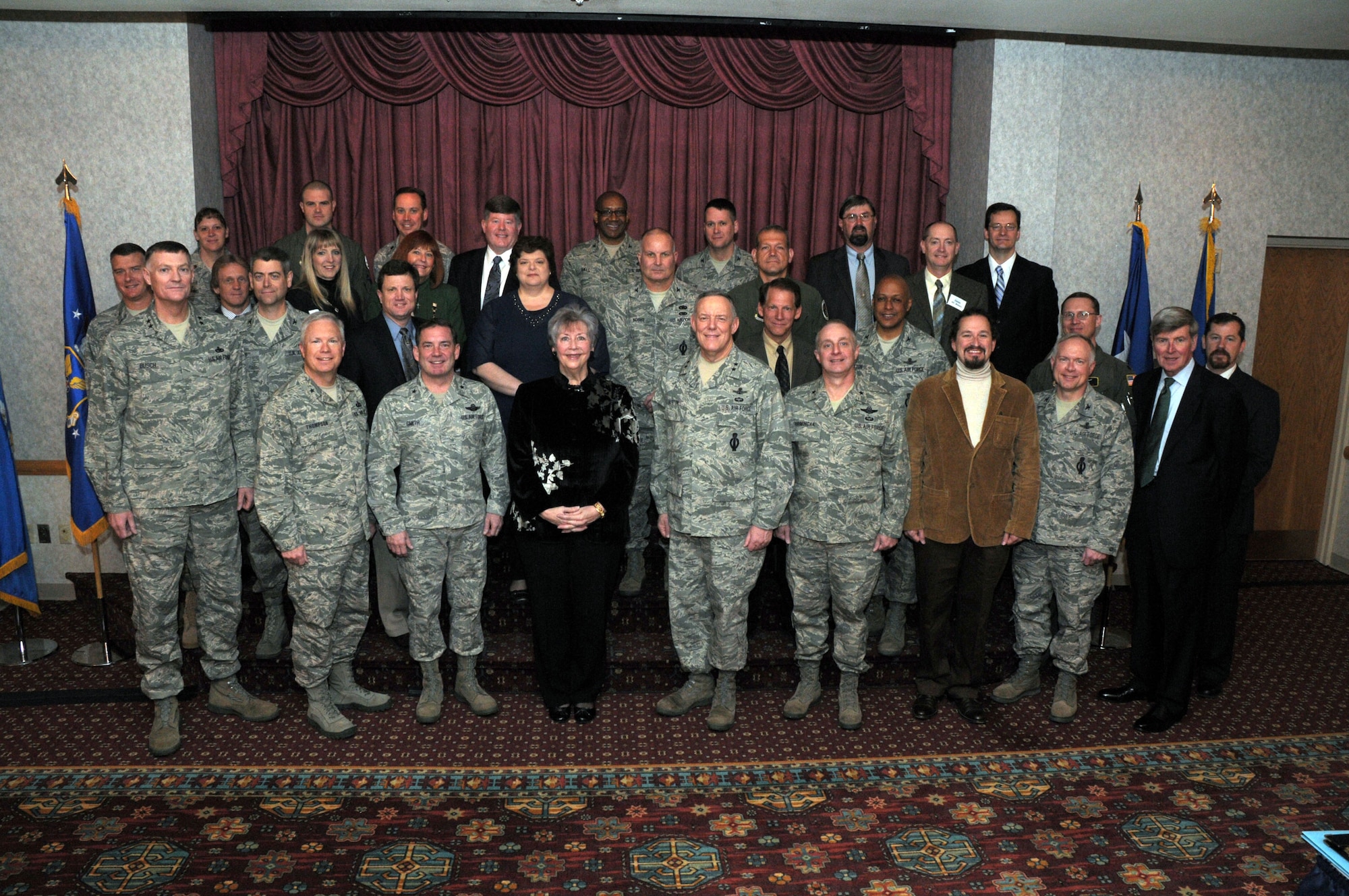 Ms. Ann Mitchell, Air Force Global Strike Command’s Director of Logistics, Installations and Mission Support, and members of the command’s biannual ICBM General Officer’s Steering Group held here April 12. The third-ever ICBM General Officer Steering Group was an opportunity for leadership across AFGSC to meet, discuss needs and plan for the future of the ICBM mission. (U.S. Air Force photo by Blaze Lipowski)