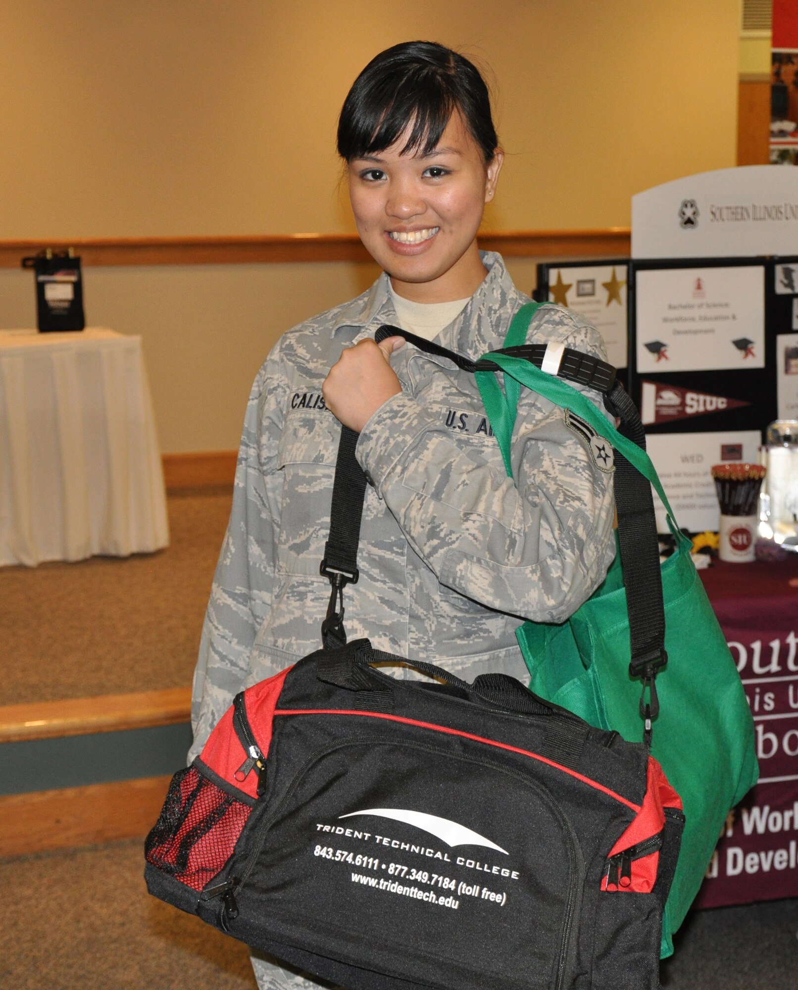 Joint Base Charleston hosted an education fair Friday April 15 for military members, families and retirees. More that 25 colleges and universities gave out information about undergraduate and graduate programs as well as door prizes to lucky fairgoers. (U.S. Air Force Photo/ 1Lt Joe Simms)