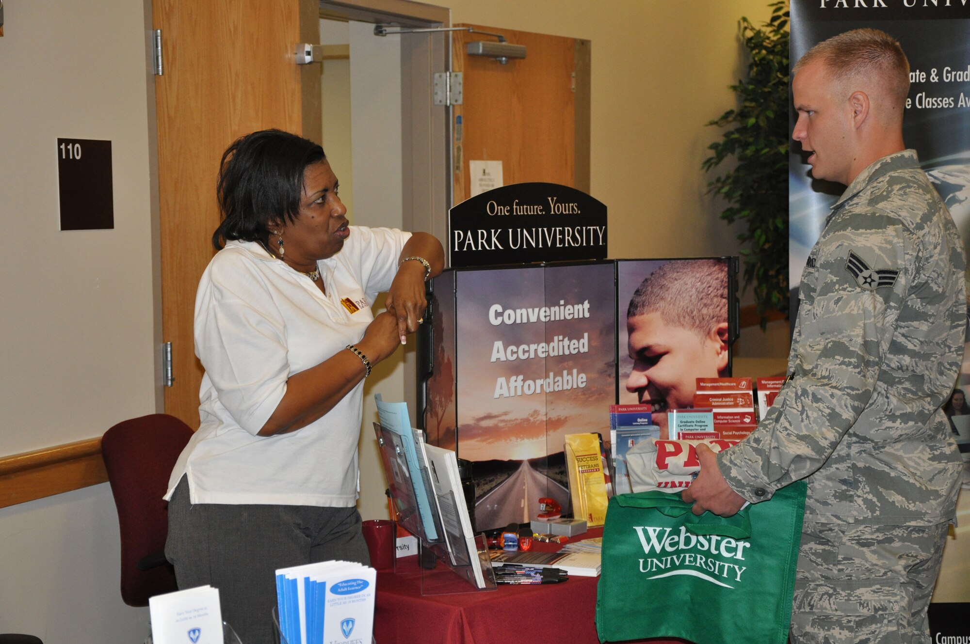 Joint Base Charleston hosted an education fair Friday April 15 for military members, families and retirees. More that 25 colleges and universities gave out information about undergraduate and graduate programs as well as door prizes to lucky fairgoers. (U.S. Air Force Photo/ 1Lt Joe Simms)