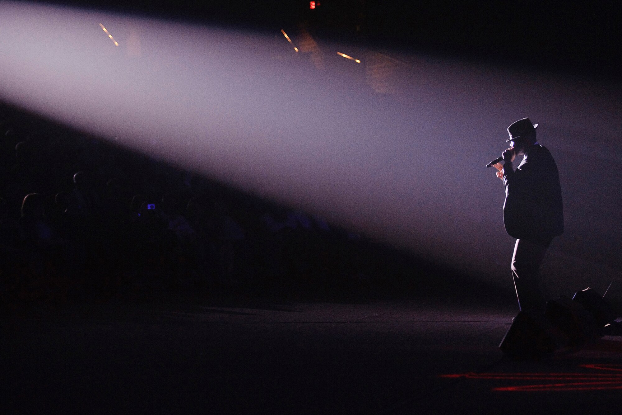 A member of Tops In Blue performs a solo during the final concert of the 2010 "We Believe" tour March 27, 2011, at Trinity University in San Antonio. (U.S. Air Force photo/Steve Thurow) 

