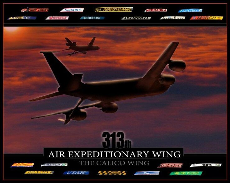 The 313th Air Expeditionary Wing, which is supporting Operation Unified Protector, was given a nickname by the wing's commander, Brig. Gen. Roy Uptegraff. When looking at the multitude of colors of tail flashes on the 313th AEW ramp, “General Uptegraff said the ramp looked like a ‘calico cat,’” said Col. Dave Cohen, 313th AEW vice commander. “Thus, the ‘calico wing’ was born.” The 313th AEW operates from an undisclosed location in Western Europe. Operation Unified Protector is part of the international response to the unrest in Libya and enforcement of United Nations Security Council Resolution 1973 of a no-fly zone over Libya. (U.S. Air Force Graphic Illustration/313th Air Expeditionary Wing Public Affairs)
