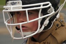 Kaia Hanks, a 16-year-old junior at Minnetonka High School, prepares for the pugil sticks portion of Recruiting Substation Bloomington's Family Day April 16. Hanks is from Excelsior, Minn. For more photos of the event, visit www.facebook.com/rstwincities.