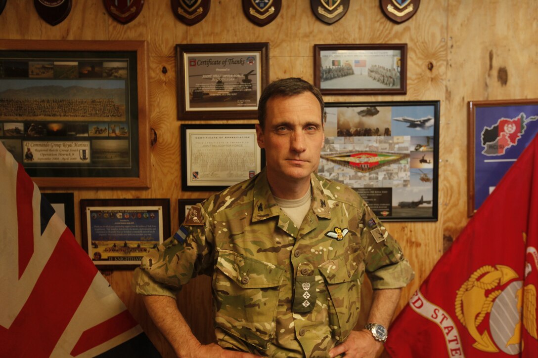 British Army Air Corps Col. Peter Eadie is the new commander for the British Armed Force’s Joint Aviation Group in Afghanistan, Eadie assumed command from Royal Navy Capt. Paul Shawcross as the commander of the deployed U.K. rotary aviation community at Camp Leatherneck, Afghanistan, April 15.