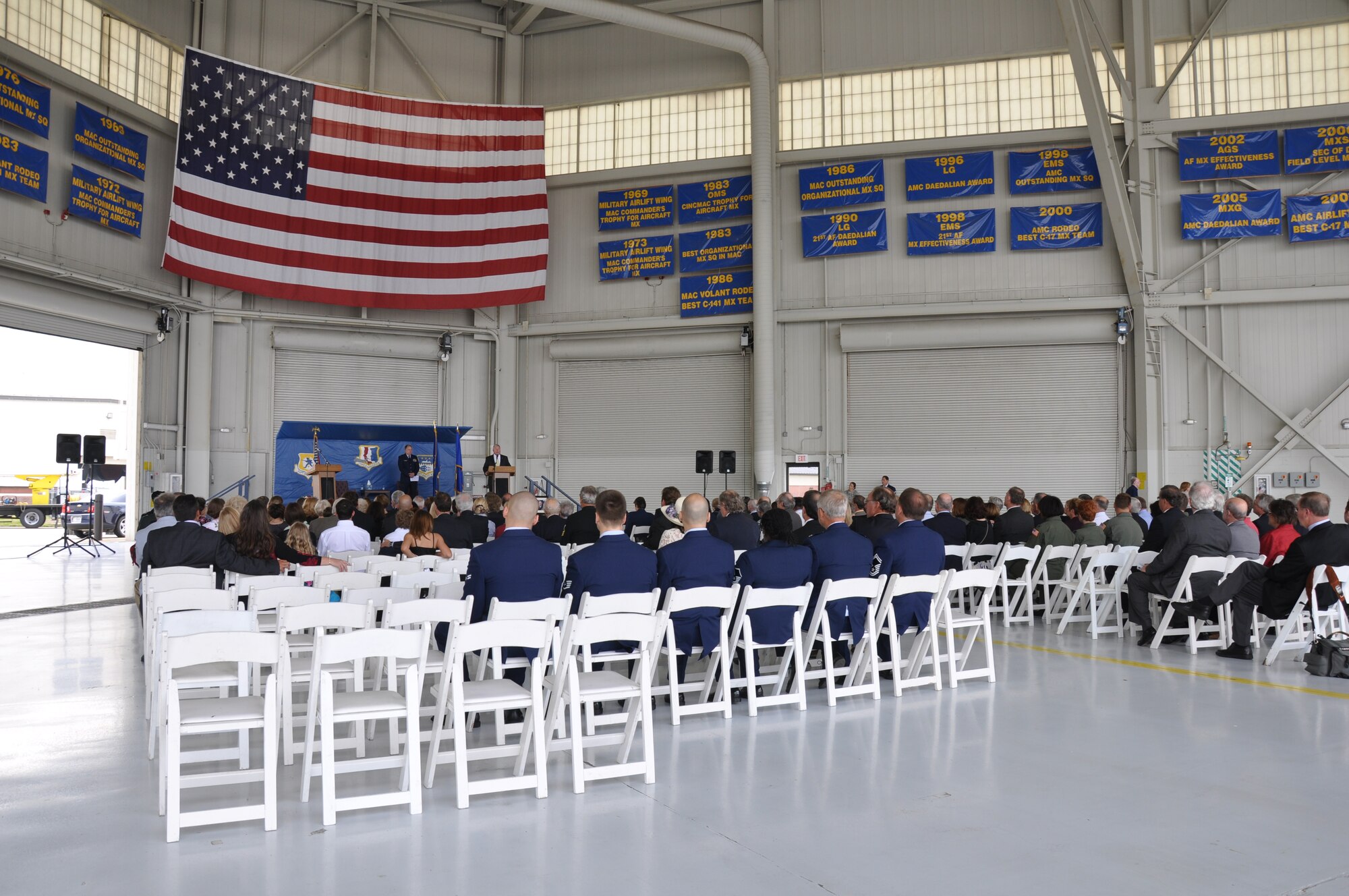 Members of the 315th Airlift Wing and family and friends of former 315th AW Commander, Major General Robert B. Stephens, gathered together on Apr. 16 at the Joint Base Charleston Air Base for a memorial service honoring him. In September 1988, he was selected as the vice commander, then became commander of the 315th AW until 1991. General Stephens is survived by his wife and partner of 50 years, Cathleen Prothro Hill Stephens, daughter, Mary Ella Stephens, son, Robert B. Stephens, Jr., grandaughter, Danielle Cathleen Krukowski, and brother, John C. Stephens. (U.S. Air Force Photo/ 2Lt Jeff Kelly)