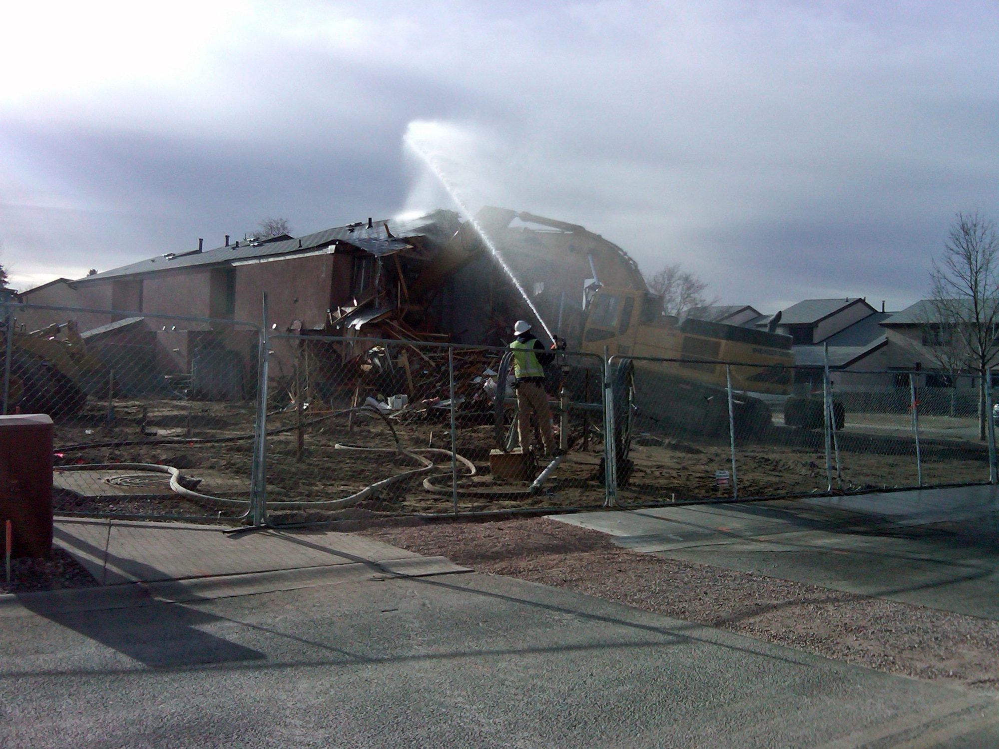 Crews demolish old base houses to make way for new homes on Peterson Air Force Base. Construction of 110 new base houses was completed this month. All together 338 new homes have been built on Peterson Air Force Base, with about 200 more to follow in the next two years. The houses are owned and managed by Tierra Vista Communities. The private company works hand in hand with the 21st Civil Engineer Squadron’s Capital Asset Management Office, formerly known as the Housing Office, to ensure that Airmen and their families have their housing needs met. For information call the CAMO at 556-4777 or Tierra Vista Communities at 597-7200. (Photo courtesy of Tierra Vista Communities)