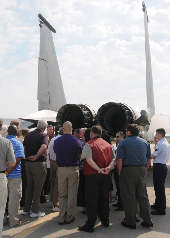 The 104th Fighter Wing and Employer Support of the Guard and Reserve hosted 20 employers to Tyndall Air Force Base to see the unit participate in WESP April 14-16.  The employers represented Pratt and Whitney, Yankee Candle, Hartford University, Holyoke Community College, Western New England University, Tell Tool, Columbia Gas of Mass., Holyoke Fire Dept., Mass. State Police, BBL Construction, Marriot International, Burke GMC, Stran Technologies, Pascale Construction, and YOU Inc.  During their tour they learned firsthand the importance of the Guard mission and how the reserve components are integrated tightly into the active duty mission. (Photo by Tech. Sgt. Melanie Casineau, 104 FW/PA)