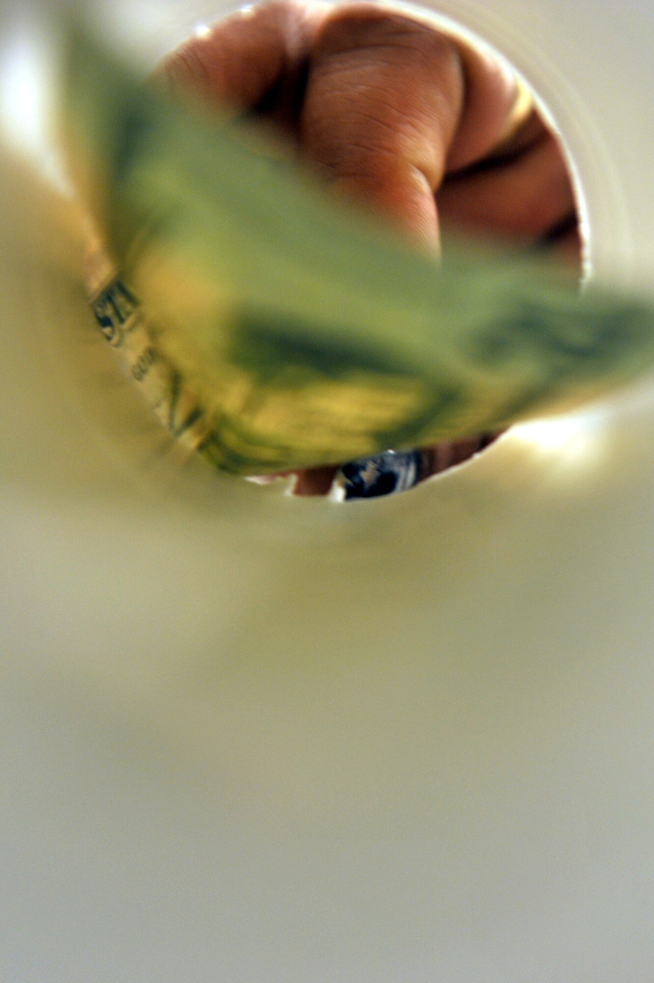 Cynthia Bland, 455th Expeditionary Logistics Readiness Squadron movement control specialist, donates money at Bagram Airfield, Afghanistan, April 14, 2011. Ms. Bland was touched by the story about three little girls trying raised money for one of the girl's ill cousin. (U.S. Air Force photo by Senior Airman Sheila deVera)