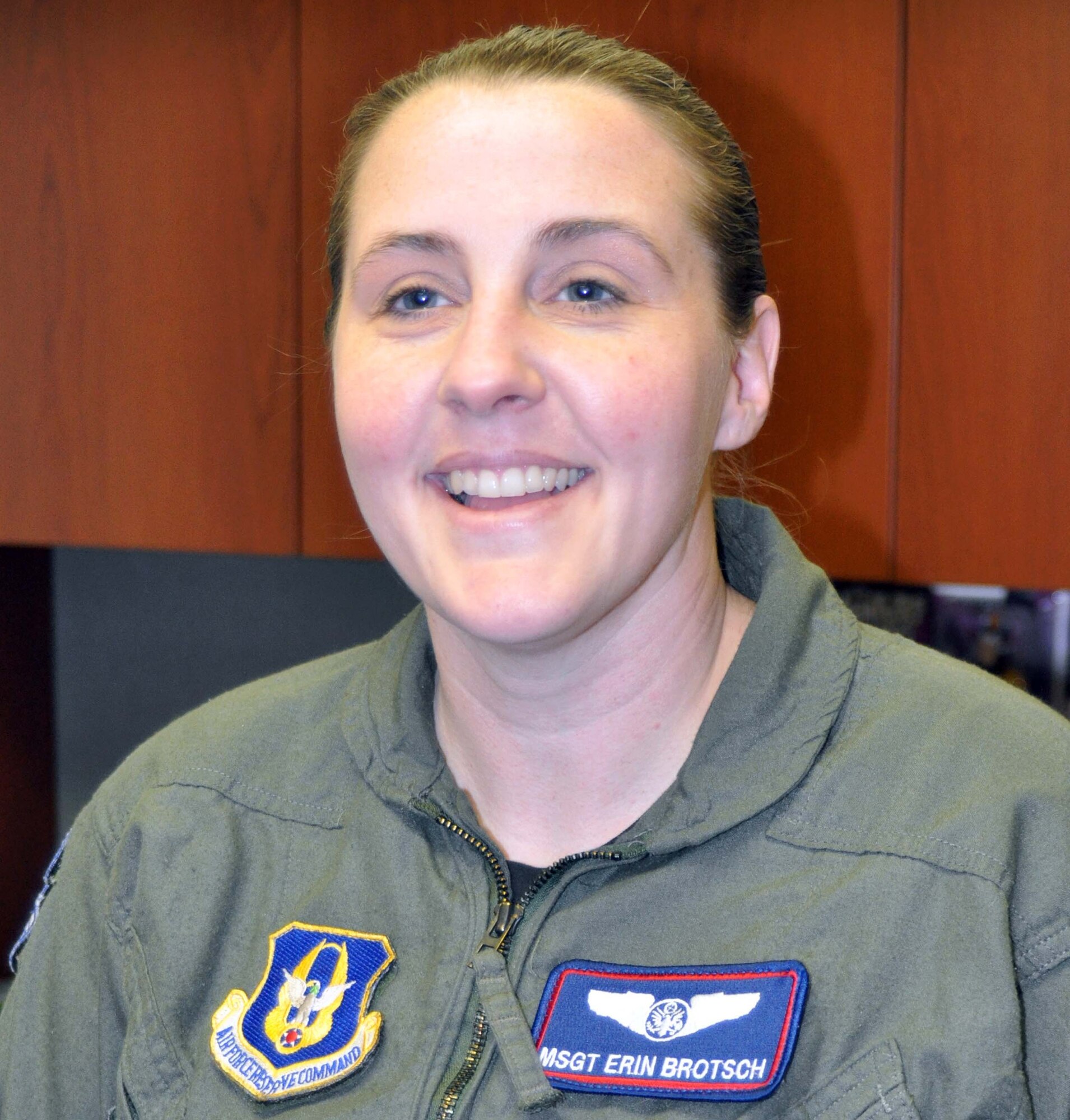 Master Sgt. Erin Brotsch, a boom operator for the 336th Air Refueling Squadron is from San Bernardino, Calif. and persuing a psycology degree and likes reading.  (U.S. Air Force photo/Linda Welz)