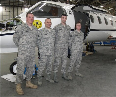 Members of the 103rd Maintenance Squadron’s Inspection/Support Element, Master Sgt. Christopher Gagne, Tech. Sgt. Ryan Connoy, Staff Sgt. Paul Delgreco and Staff Sgt. Justin Lorentzen, also form up as the 103rd Maintenance Group’s Crash, Damaged, Disabled Aircraft Recovery (CDDAR) Team. All are members of the Connecticut Air National Guard's 103rd Airlift Wing. (Photo courtesy of Maj. Wayne B. Ferris)