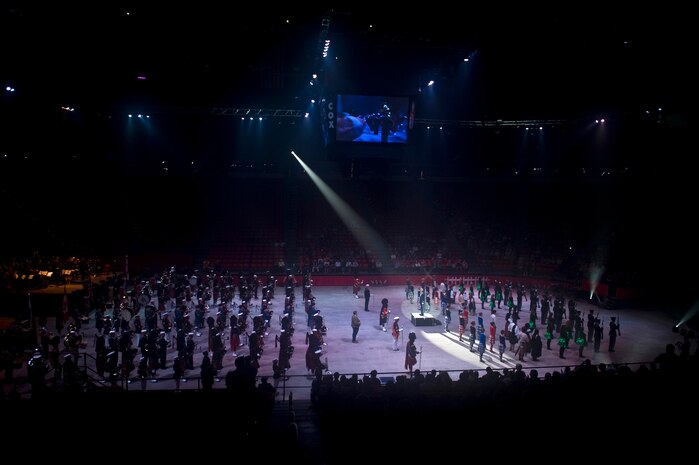 LAS VEGAS -- U.S. Armed Forces and international police bands perform during the International Tattoo at the Thomas & Mack Center April 15. The international tattoo is a show celebrating the contribution of America's armed forces. (U.S. Air Force photo by Senior Airman Brett Clashman)