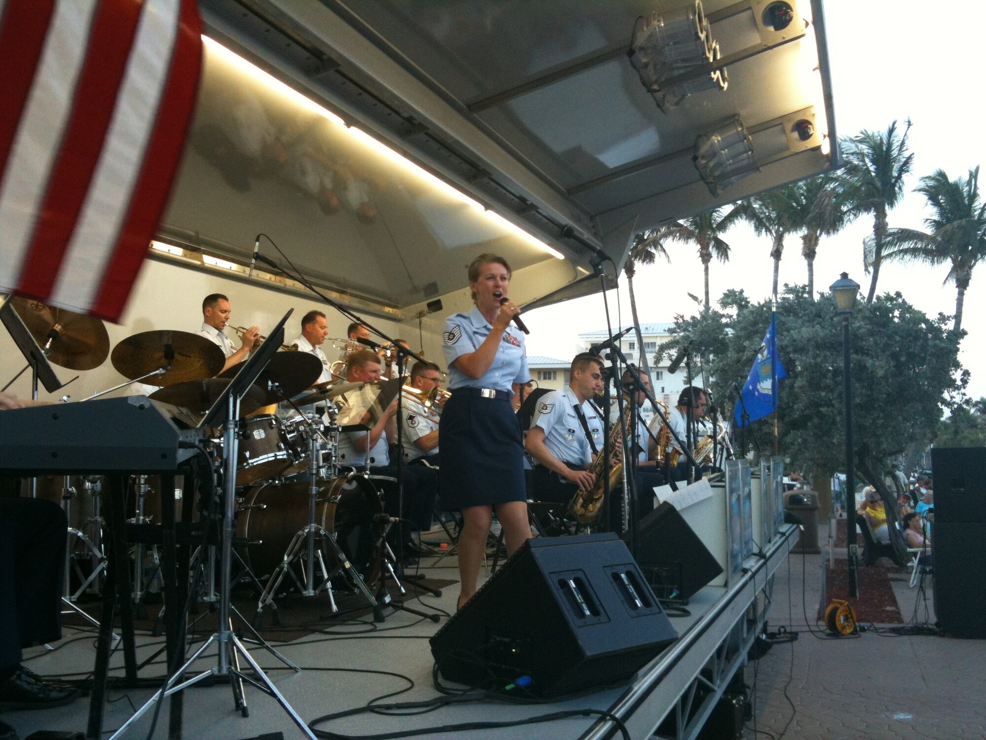 Technical Sergeant Krista Joyce and members of the United
States Air Force Academy Band's Falconaires, Deerfield Beach, Florida.
