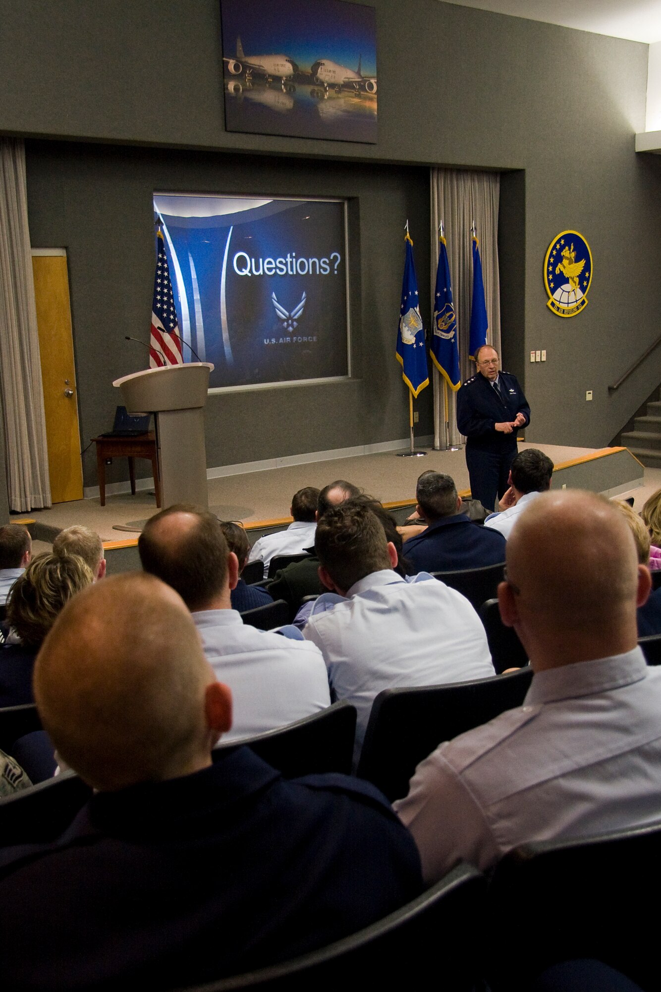 GRISSOM AIR RESERVE BASE, Ind. -- Addressing a crowd assembled at Grissom Air Reserve Base, Ind., Lt. Gen. Charles E. Stenner, Jr., talks about how he felt coming back to Grissom was a "heartwarming" experience. General Stenner, who is the Chief of Air Force Reserve and Air Force Reserve Command commander, served at Grissom twice before, once as an operations officer for the 45th Tactical Fighter Squadron and then again as the 930th Operations Group commander. In total, the general spent over seven and a half years of his over 38 year career at the base. (U.S. Air Force photo/Tech. Sgt. Mark R. W. Orders-Woempner)
