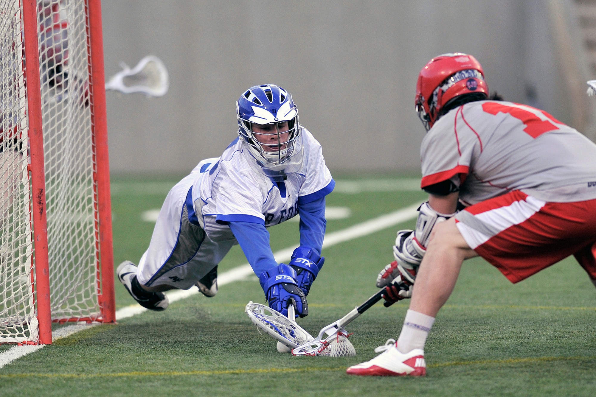 Falcons senior goalkeeper Brian Wilson makes a stop during first-period action against the Ohio State Buckeyes April 17, 2011, at Falcon Stadium in Colorado Springs, Colo. (U.S. Air Force photo/Ray McCoy)