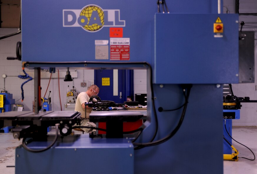 Staff Sgt. Benjamin Baccigalopi, 23rd Equipment Maintenance Squadron aircraft structural maintenance technician, conducts a toolbox inspection to remove debris and corrosion from the tools at Moody Air Force Base, Ga., April 20. Airmen from the 23rd EMS conduct weekly inspections as preventive maintenance to keep the tools working longer. (U.S. Air Force photo/Airman 1st Class Benjamin Wiseman)(RELEASED)