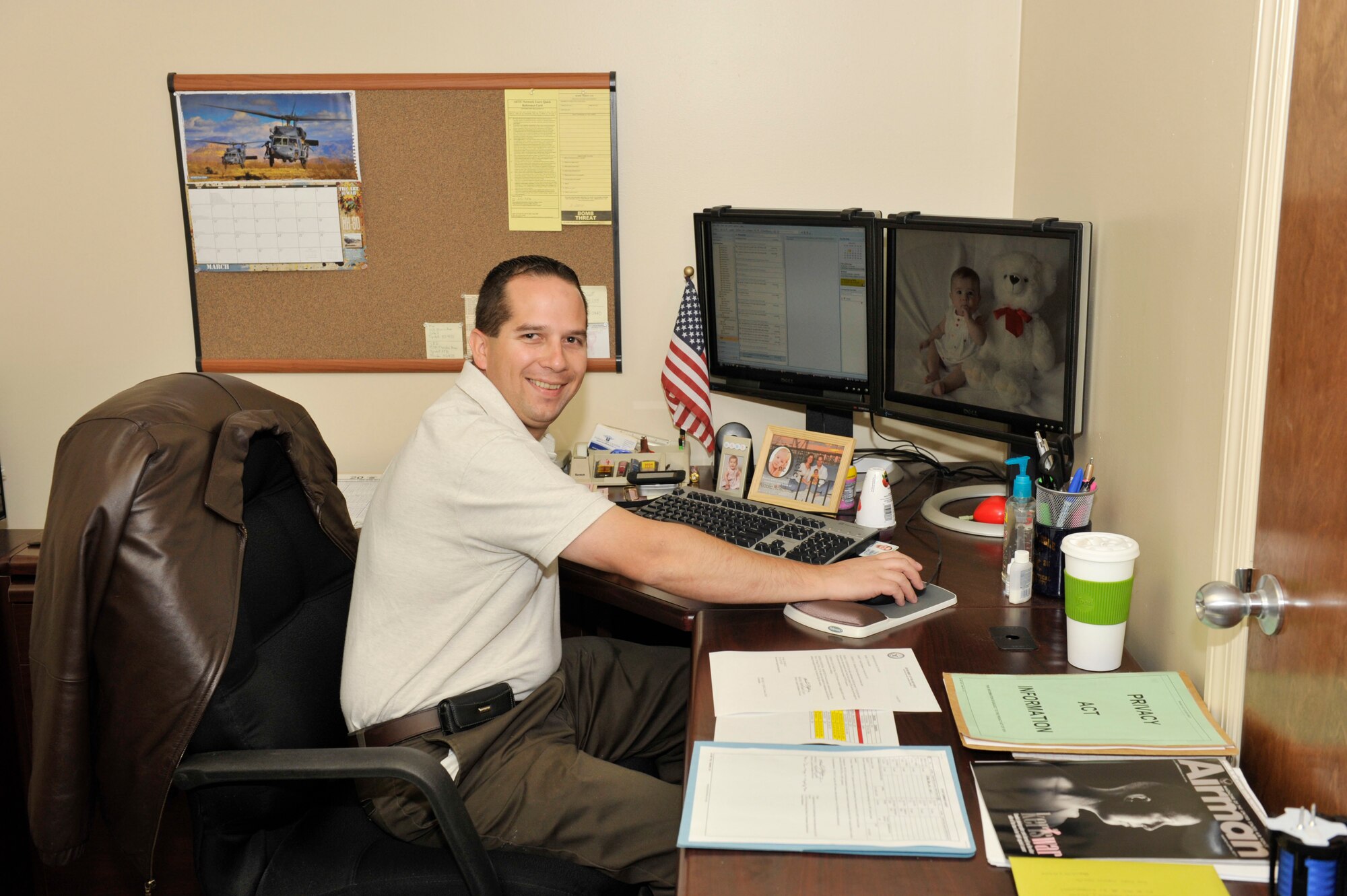 Gunar Moschner, a former senior airman who was severely injured while deployed to Qatar, now works with the 325th Mission Support Group at Tyndall Air Force Base, Fla.  Using the Air Force’s Wounded Warrior Employment Program, Mr. Moschner was able to get hired as an Air Force civil servant after he medically separated from the service.  A team of AFW2 professionals will ensure Mr.  Moschner receives the support and care he deserves for the rest of his life.  (U.S. Air Force photo/Jonathan Gibson)

