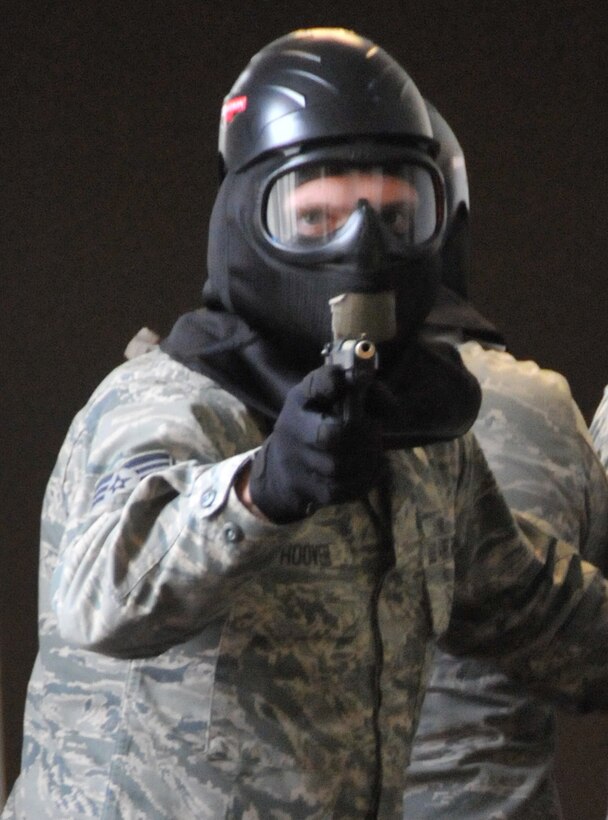 934th Security Forces Squadron members participate in active shooter training April 19. (Air Force Photo/Paul Zadach)
