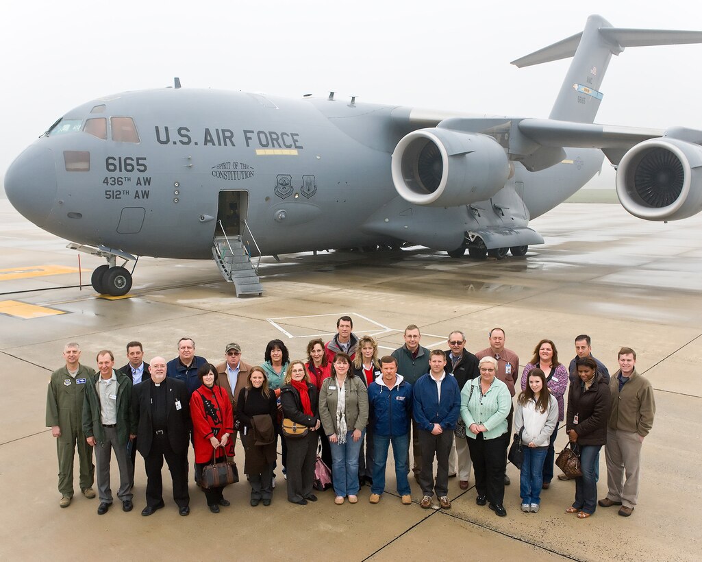 Twenty-five honorary commanders participated in a C-17 Globemaster III flight and tour of a C-5M Super Galaxy and several base operations facilities at Dover Air Force Base, Del., April 13, 2011. (U.S. Air Force photo by Roland Balik)