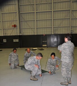 Members of the 315th Mission Support Group were trained on the proper way to carry litter patients over the combined April UTA at Joint Base Charleston. Being able to properly transport a wounded airman is one of the items that will be evaluated during the November ORI. (U.S. Air Force Photo/2nd Lt Jeff Kelly)