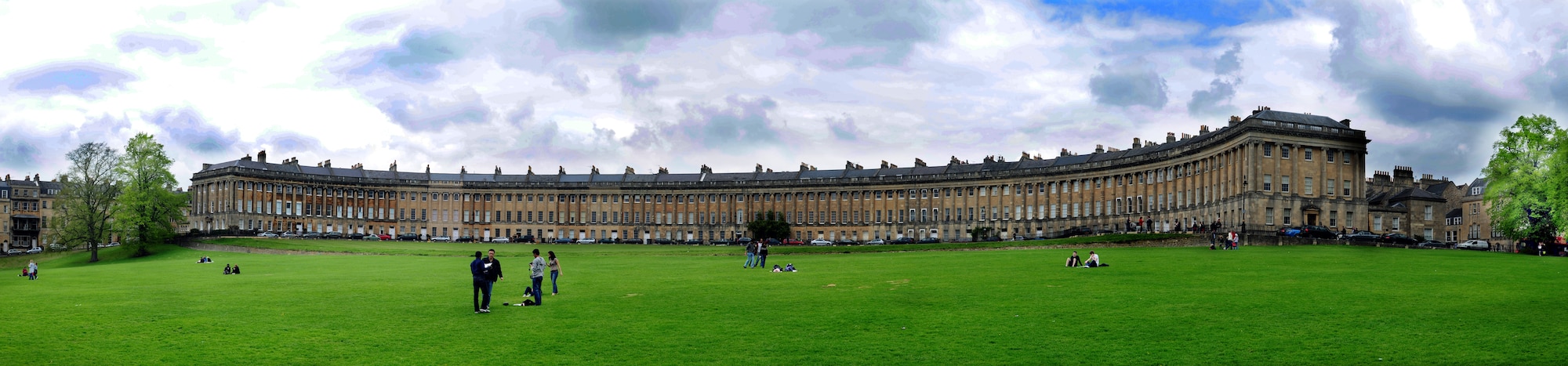 BATH, England – The Royal Crescent was designed by John Wood the Younger and built between 1764 and 1774. It is composed of 30 houses. Participants on a RAF Lakenheath Information, Tickets and Travel trip went on a walking tour of the City of Bath on April 16, 2011. The next trip to the city will be May 14, 2011. This panoramic view was made by merging four photos together. (U.S. Air Force photo illustration/Staff Sgt. Stephen Linch)