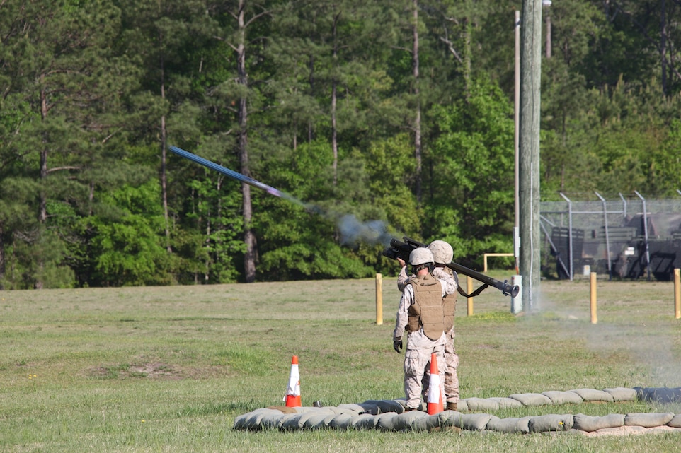 Gunners with Battery A, 2nd Low Altitude Air Defense Battalion fire a Stinger missile dummy round during the battery’s Stinger launch simulator training April 21. More than 50 gunners from 2nd LAAD fired the Stinger to maintain their proficiency with the missile. “This training benefits the gunners of the unit,” said Gunnery Sgt. James P. Ulery, operations chief for Battery A, 2nd LAAD Bn. “This training gives them a chance to gain confidence in their ability to fire a live Stinger missile.”