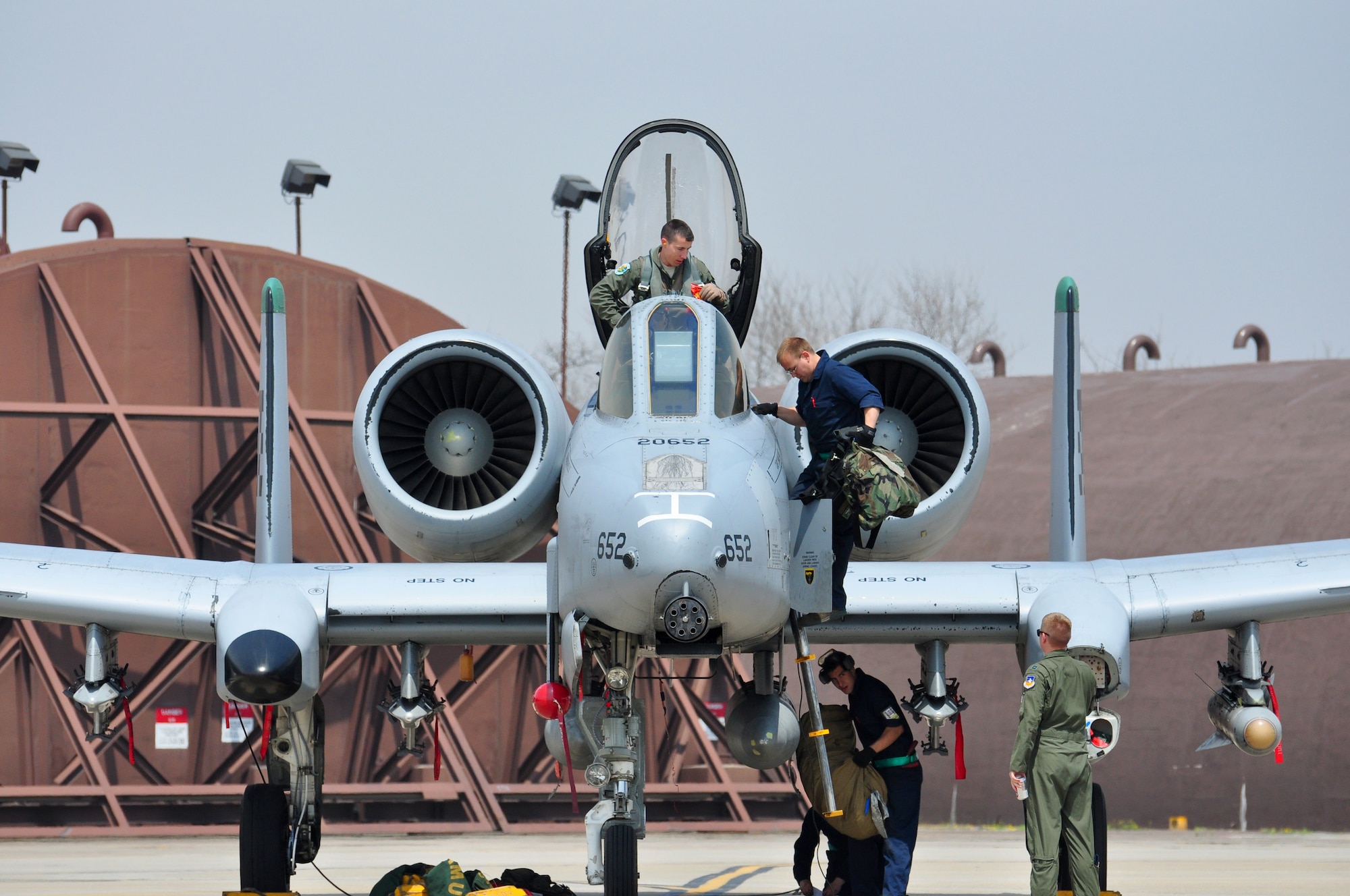 The last two A-10C Thunderbolt II aircraft return to the Korean Peninsula from Exercise COPE TIGER/Balikatan deployment on April 21, 2011. This occasion marks the first time that all A-10C model aircraft assigned to Osan AB ROK have been on the Korean Peninsula at the same time. The A-10C's primary mission is to provide lethal, precision firepower in any potential close air support scenario. (U.S. Air Force photo/Staff Sgt. Chad Thompson)