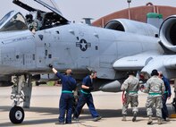 The last two A-10C Thunderbolt II aircraft return to the Korean Peninsula from Exercise COPE TIGER/Balikatan deployment on April 21, 2011. This occasion marks the first time that all A-10C model aircraft assigned to Osan AB ROK have been on the Korean Peninsula at the same time. The A-10C's primary mission is to provide lethal, precision firepower in any potential close air support scenario. (U.S. Air Force photo/Staff Sgt. Chad Thompson)