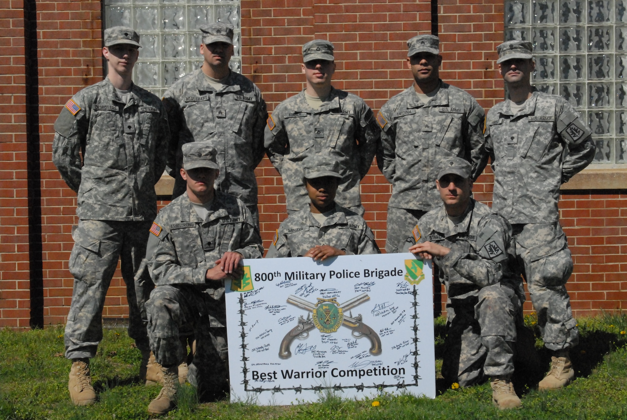 Soldiers of the 800th Military Police Brigade participated in the unit's Best Warrior Competition April 14 through 17 at Joint Base McGuire-Dix-Lakehurst. Soldier of the Year was awarded to Spc. William Stenack of the 744 MP Battalion out of Bethlehem, Pa. Noncommissioned officer of the Year is Sgt. Jorge Medina, representing the 812th MP Company, 310th MP Bn. Headquartered in Uniondale, N.Y. Events included equipment shake down, the Army Physical Fitness Test, weapons disassembly, assembly and function check, weapons zero and qualification, land navigation, three medical Army Warrior Tasks, an oral board and ruck march. Winners were presented an Army Accommodation Medal and commander's coin for excellence. All competitors were presented with a certificate of achievement and commanders coin from the 800th MP Bde. Command Sgt. Maj. Andrew Lombardo on behalf of the commander, Brig. Gen. John Cornelius. The winners will go on to compete in the 200th MP Command board here May 26. (U.S. Army photo by Army 1st. Sgt. Gregory N. Remenicky/Released)
