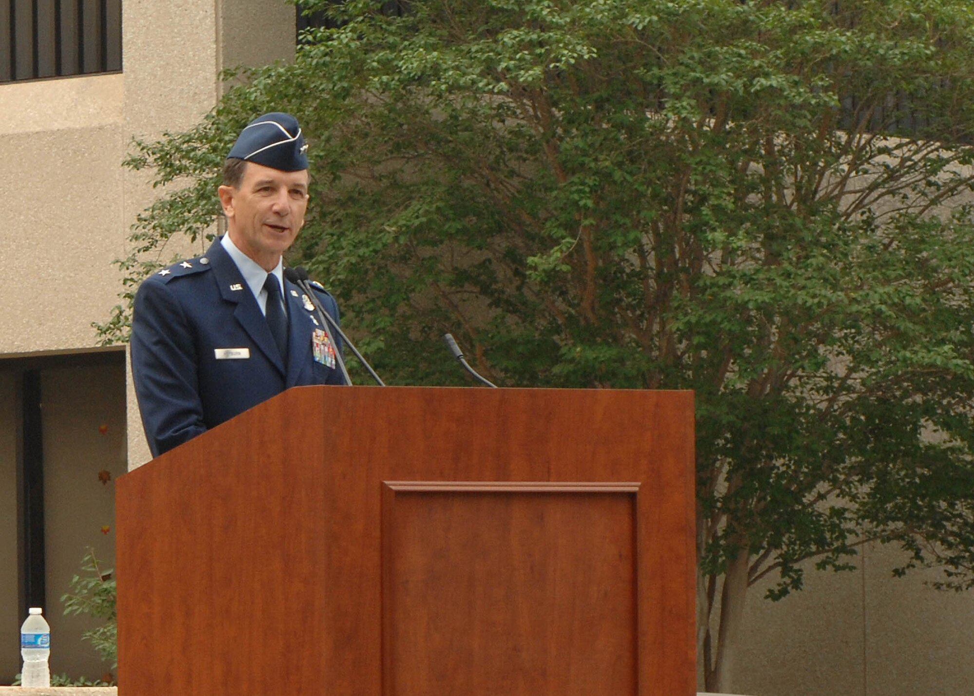 59th Medical Wing Commander Maj. Gen. Byron Hepburn speaks during the groundbreaking ceremony at Wilford Hall Medical Center April 20, 2011, at Lackland Air Force Base, Texas. The ceremony officially marked the beginning of construction on the new Wilford Hall Ambulatory Surgical Center. (U.S. Air Force photo by Staff Sgt. Robert Barnett)