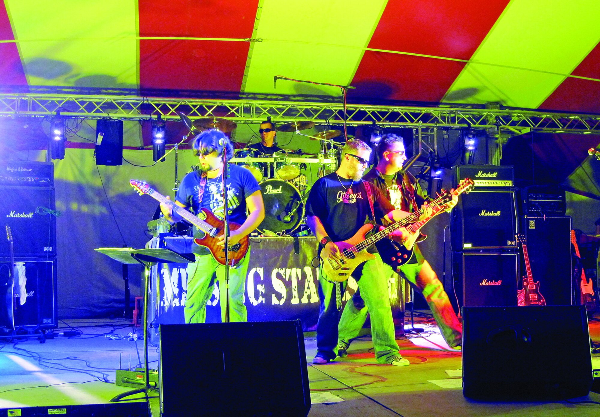 The band “Missing Stateside” is the scheduled entertainment at the 377th Air Base Wing Combat Dining Out on April 29 at the 150th Wing Hanger. The band members are J.D. Morgan, vocals and guitar; Tony Peblani, vocals and guitar; Master Sgt. Joe Sienkowski, drummer; and Shawn Wright, bass guitar.