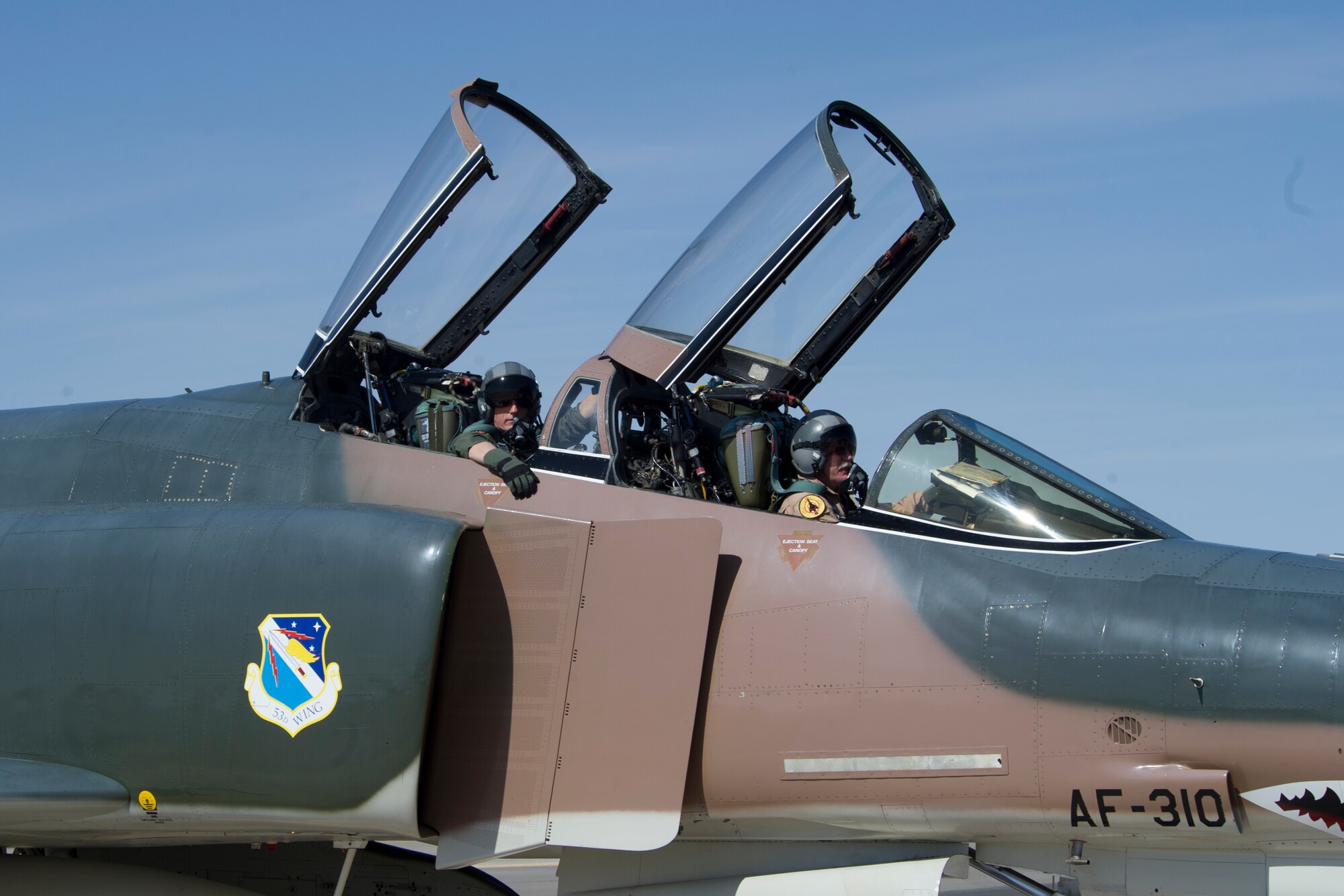 HOLLOMAN AIR FORCE BASE, N.M. -- Col. Robert McCutchen, 56th Fighter Wing at Luke AFB, Ariz., returns from his final flight in the U.S. Air Force April 20, 2011. Colonel McCutchen, a command pilot with more than 5,000 hours in the F-16 Fighting Falcon, chose the historic F-4 Phantom for his final flight before retirement. Colonel McCutchen visited the base April 19-21 to visit facilities that could potentially house F-16 training squadrons when they relocate from Luke to Holloman, scheduled for fiscal year 2012. (U.S. Air Force photo by Tech. Sgt. Joe Laws/Released)