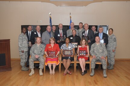 Senior leaders from Randolph took the time to say thank you to all of the individuals and groups who play a role in the recognition program's success during an informal gathering at Randolph's Parr Club April 20.  Pictured are both Randolph senior leaders and civic leaders from the event.(U.S.Air Force photo/Joel Martinez)
