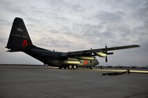 LAUGHLIN AIR FORCE BASE, Texas -- A C-130 from the 302nd Airlift Wing at Peterson Air Force Base, Colo., awaits the arrival of maintenance personnel to prepare for flying missions over Mexico and Texas in support of ongoing efforts to contain wildfires. (U.S. Air Force photo by Senior Airman Scott Saldukas)