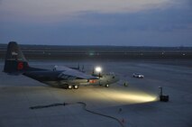 LAUGHLIN AIR FORCE BASE, Texas -- A C-130 from the 302nd Airlift Wing at Peterson Air Force Base, Colo., awaits the arrival of maintenance personnel to prepare for flying missions over Mexico and Texas in support of ongoing efforts to contain wildfires. (U.S. Air Force photo by Senior Airman Scott Saldukas)