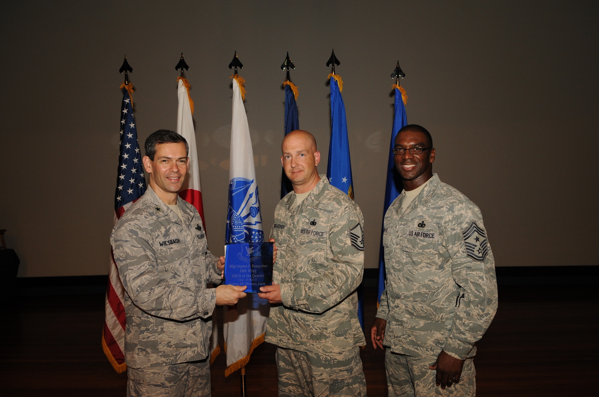 Master Sgt. Stephen Bumgardner, 18th Logistics Readiness Squadron, was named the 18th Wing SNCO of the quarter. (U.S. Air Force photo/ Airman 1st Class Jarvie Z. Wallace)