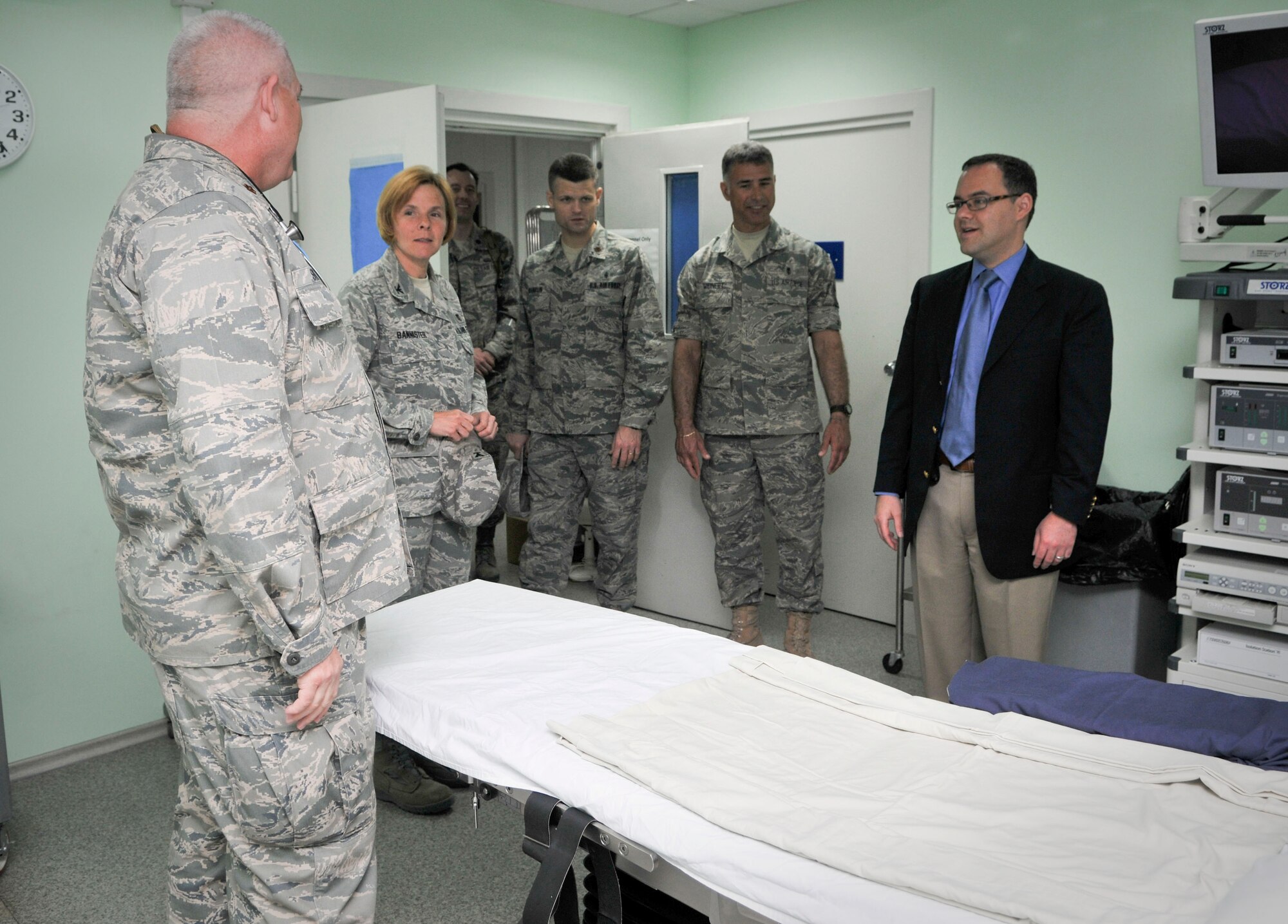 TRANSIT CENTER AT MANAS, Kyrgyzstan -The Honorable Daniel Ginsberg, Assistant Secretary of the Air Force for Manpower and Reserve Affairs, visits the Transit Center at Manas April 23. Secretary Ginsberg toured the transit center to take a look at the day-to-day operations of everything from the flight line to the medical group. The highlight of his visit was an "All Call" held at Pete's Place answering questions of interest to the Airmen of the Center. (U.S. Air Force photo/Staff Sgt. Stacy Moless)