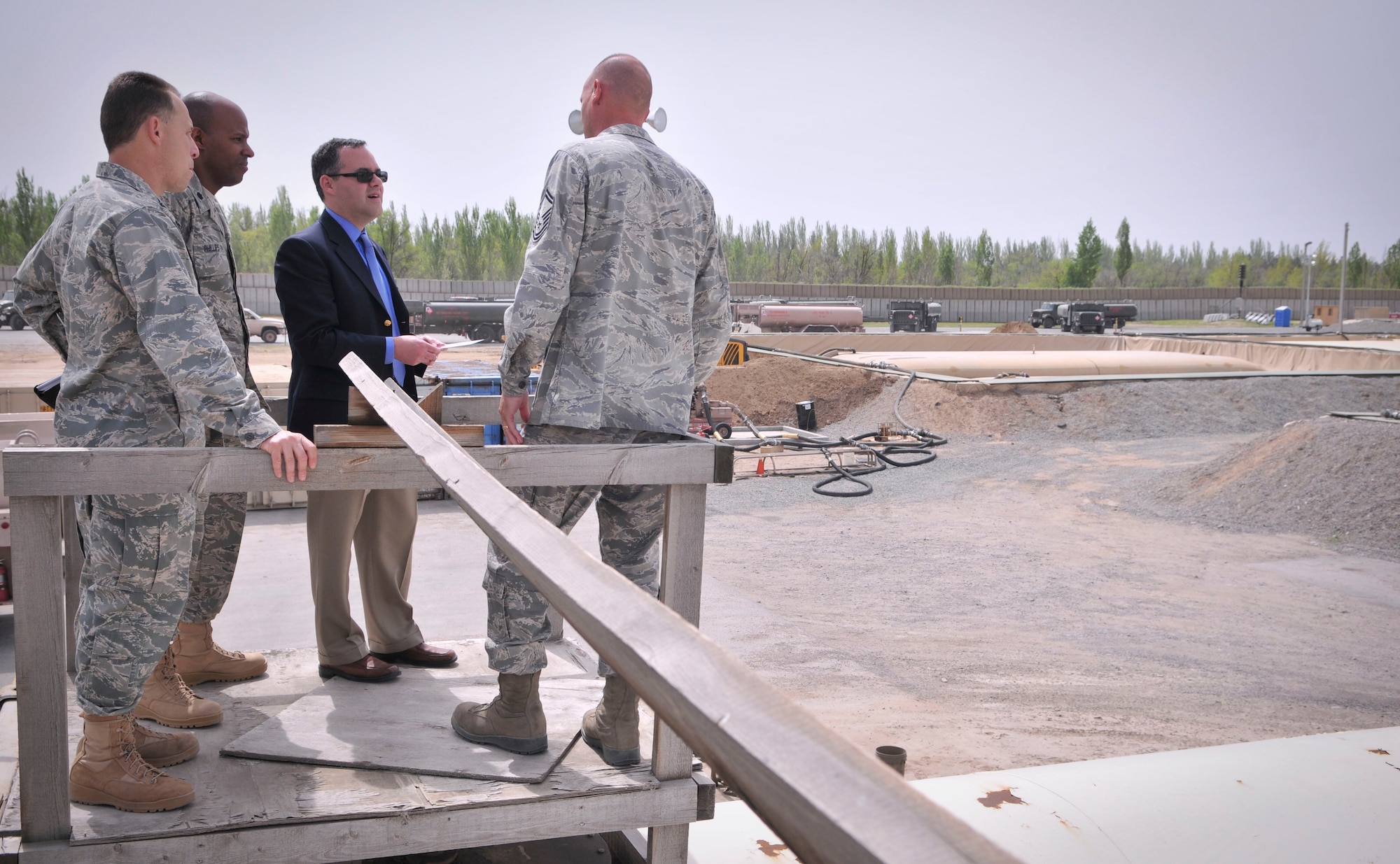 TRANSIT CENTER AT MANAS, Kyrgyzstan -The Honorable Daniel Ginsberg, Assistant Secretary of the Air Force for Manpower and Reserve Affairs, visits the Transit Center at Manas April 23. Secretary Ginsberg toured the transit center to take a look at the day-to-day operations of everything from the flight line to the medical group. The highlight of his visit was an "All Call" held at Pete's Place answering questions of interest to the Airmen of the Center. (U.S. Air Force photo/Staff Sgt. Stacy Moless)