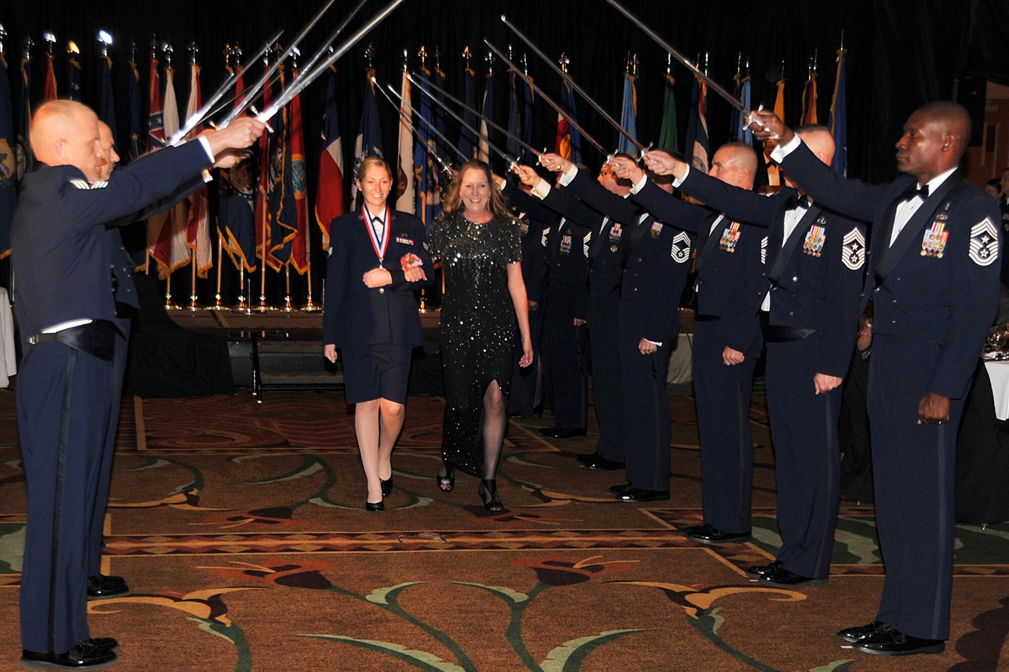 OFFUTT AIR FORCE BASE, Neb--Senior Airman Ashley L. Bass, Creech AFB, Nev., and her mother Donna were introduced at the 2011 Air Combat Command Outstanding Airmen of the Year Banquet.  The OAY awards Banquet was sponsored by Offutt Air Force Base and was held in downtown Omaha on 20 April. 
Air Force Photo by D.P. Heard
[RELEASED] by SrA Peter Danielson
