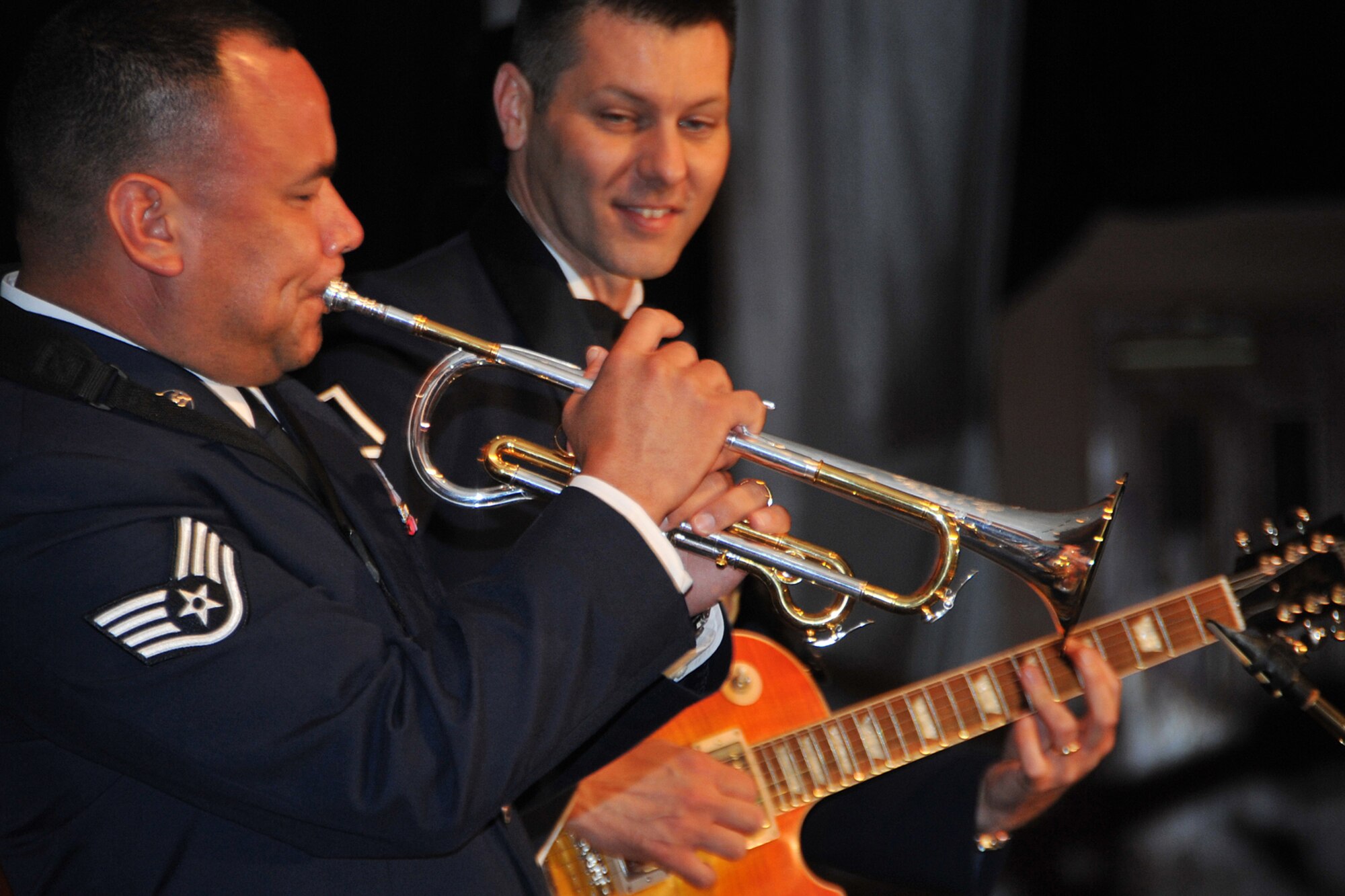 OFFUTT AIR FORCE BASE, Neb.--Staff Sergeant Johnny Holliday performs a trumpet solo during intermission at the United States Air Force Air Combat Command Outstanding Airmen of the Year Banquet.  The OAY awards banquet was sponsored by Offutt Air Force Base and was held in Embassy Suites hotel in Omaha April 20. 
U.S. Air Force Photo by D.P. Heard
[RELEASED] by SrA Peter Danielson
