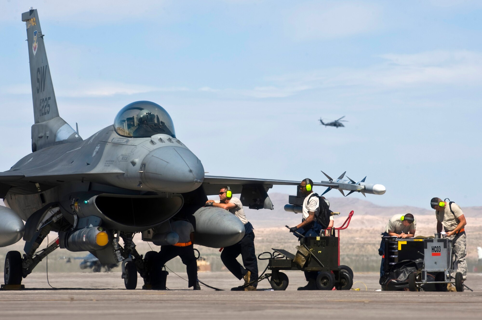 NELLIS AIR FORCE BASE, Nev. --  Airmen of the 20th Fighter Wing, Shaw Air Force Base, S.C., participate in Green Flag West 11-6, April 20. Green Flag West replicates irregular warfare conditions currently found in Southwest Asia. Aircrews, work closely with Air Force joint terminal attack controllers. Pilots train for a mission such as close air support, and aerial reconnaissance. (U.S. Air Force photo by Senior Airman Brett Clashman)