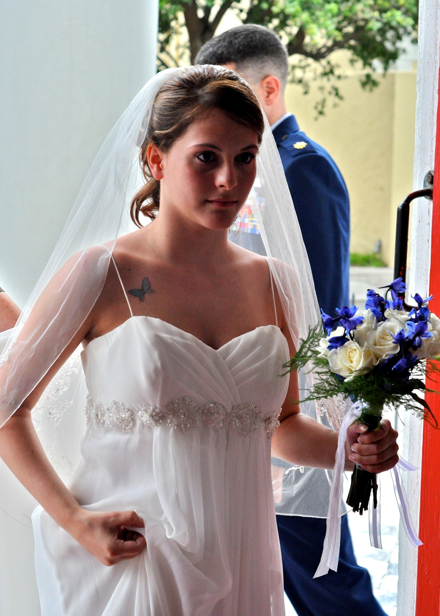 BUCKLEY AIR FORCE BASE, Colo. -- Shown is the daughter of Lt. Col. Kelly Kanapaux, 460th Communications Squadron, on her wedding day. After a long struggle with physical therapy, after being hit by a suspected drunk driver, she was bound and determined to walk down the aisle. (Photo courtesy of Lt. Col. Kelly Kanapaux)
