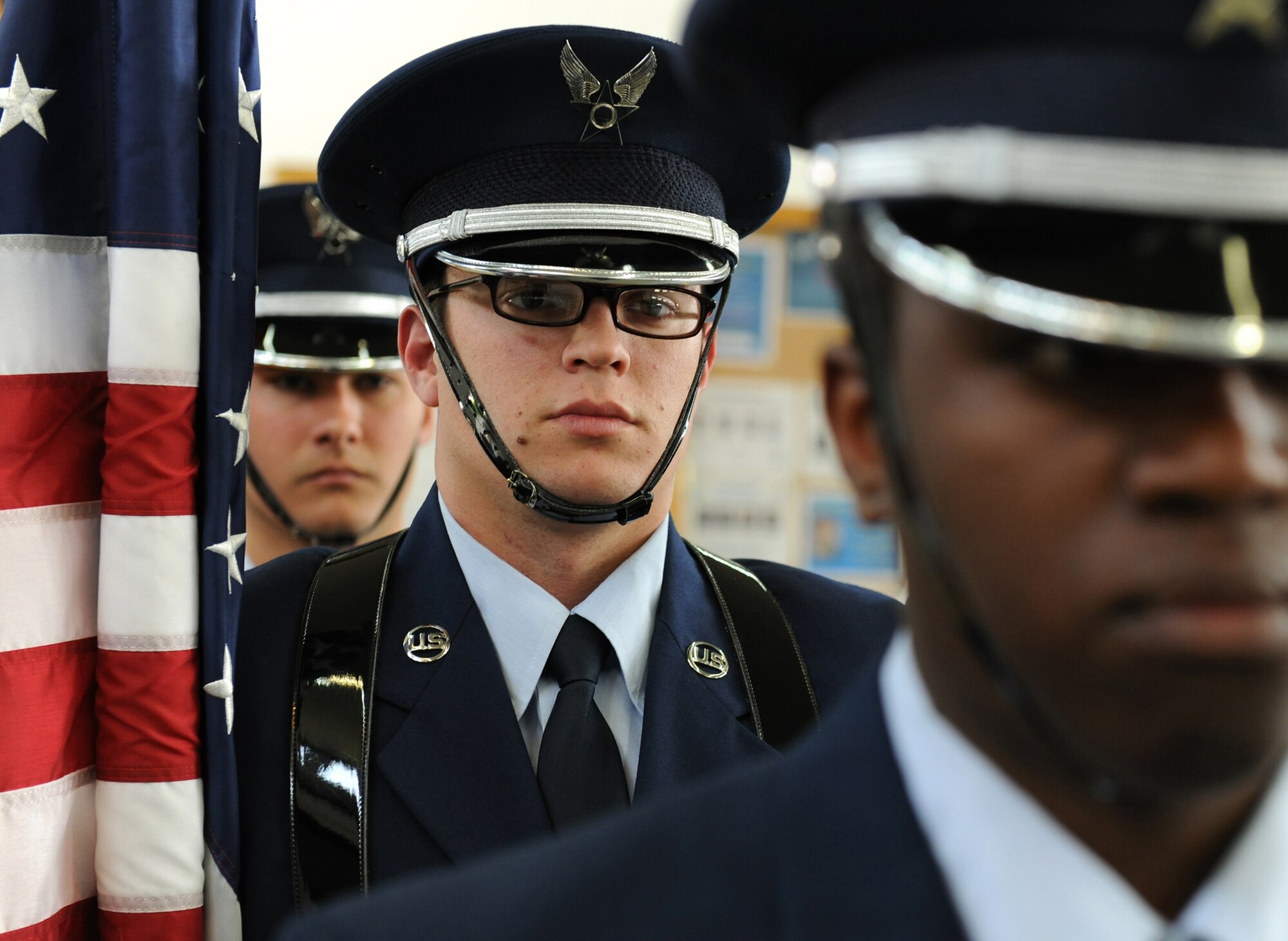 Members of the 52nd Fighter Wing Honor Guard prepare to present the colors at a retirement ceremony April 22, 2011, at Spangdahlem Air Base, Germany. (U.S. Air Force photo/Senior Airman Nathanael Callon)