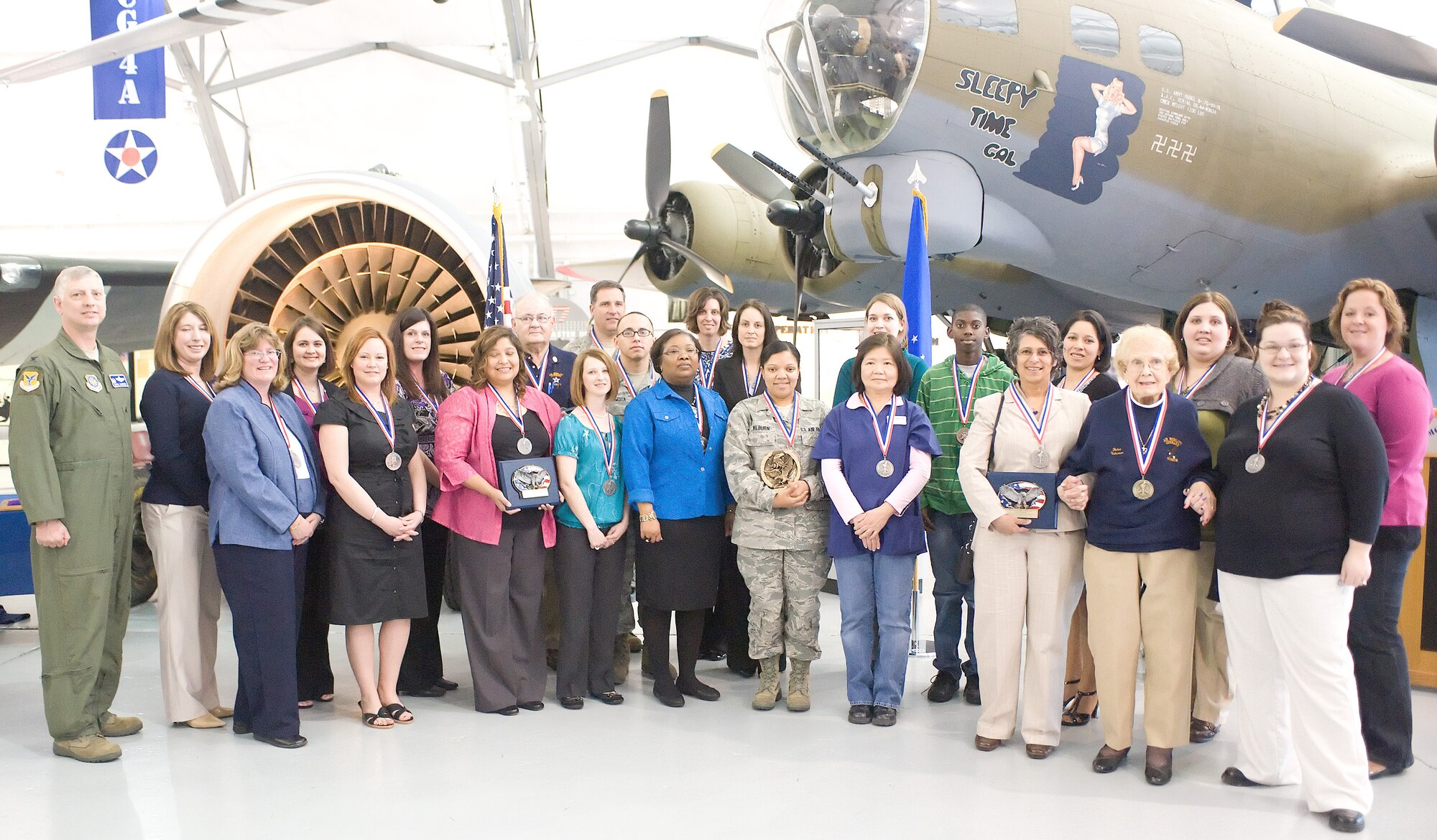 Servicemembers and civilians are recognized, April 14, 2011, at the Air Mobility Command Museum at Dover Air Force Base, Del., for outstanding service to Dover AFB and the local community.  Nominees demonstrated one or many of the following qualities: leadership, management, innovative ideas, reliability and military or civilian involvement.  (U.S. Air Force photo by Steve Kotecki)